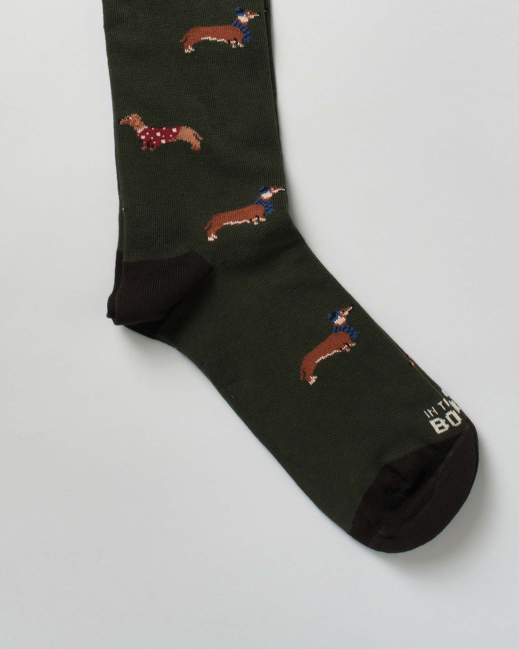 Calzino In The Box lungo blu in fantasia bassotto all over image