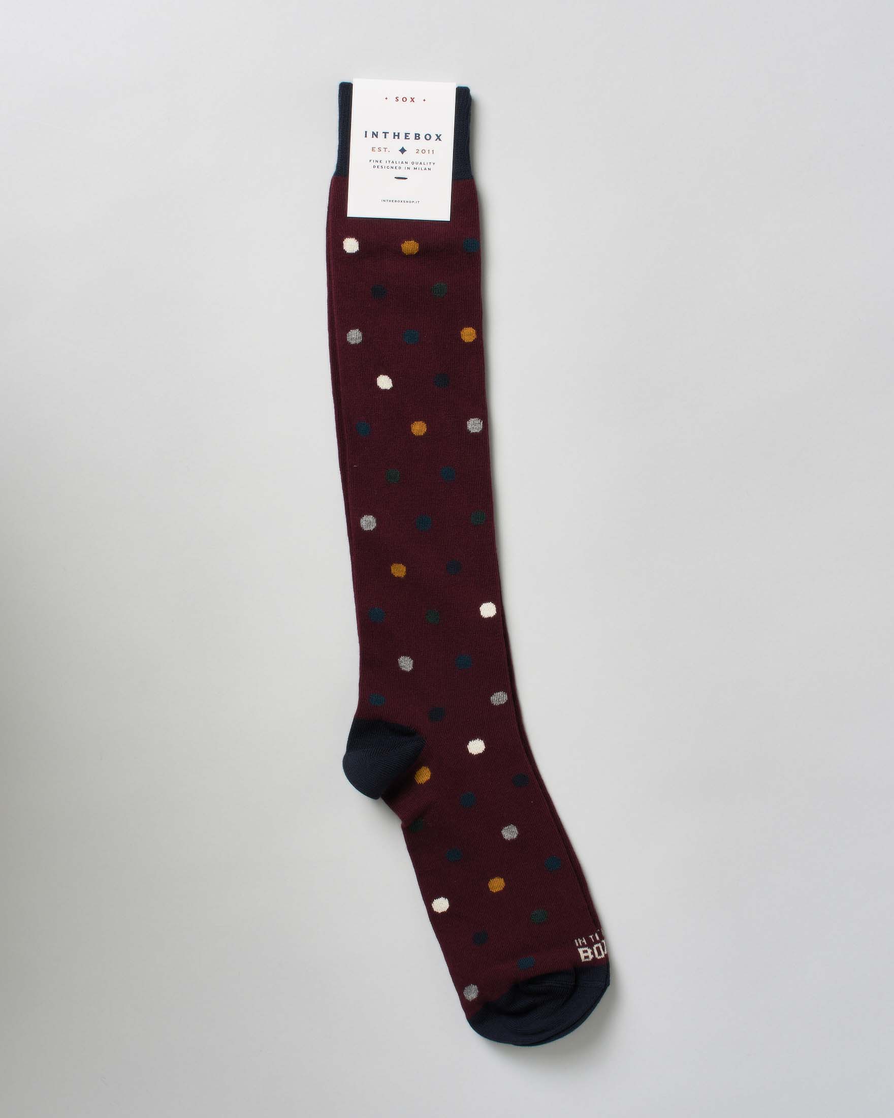 Calzino lungo bordeaux in fantasia a pois