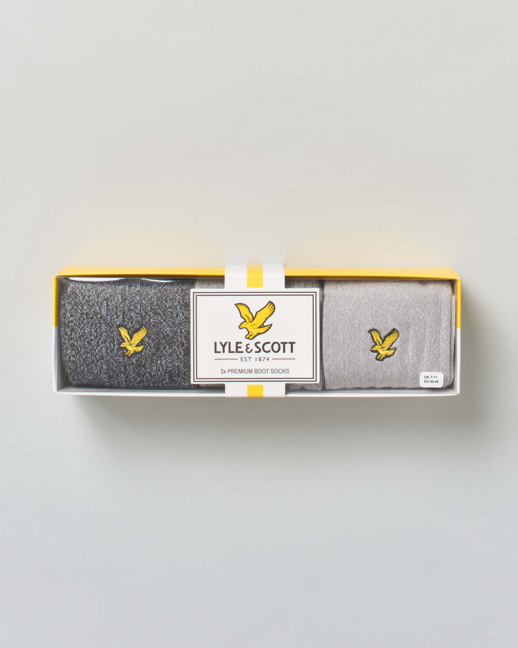 Set idea regalo Lyle & Scott di tre calzini tinta unita e grigio melange a costine