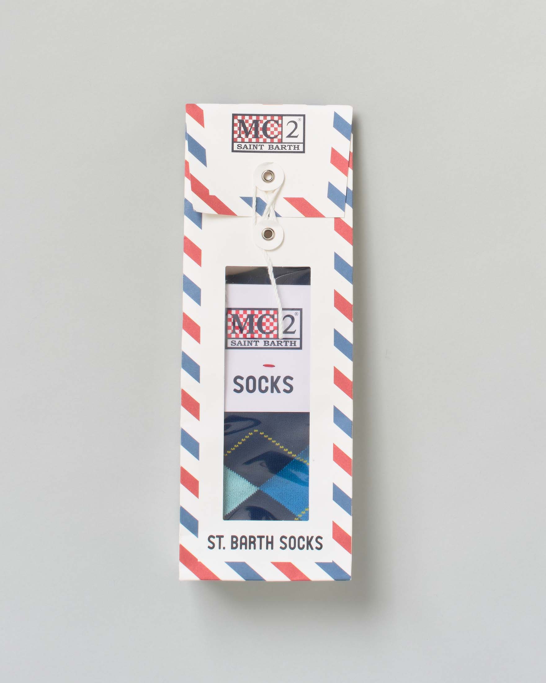 Calzini MC2 Saint Barth in cotone elasticizzato a fantasia argyle blu celeste e acqua