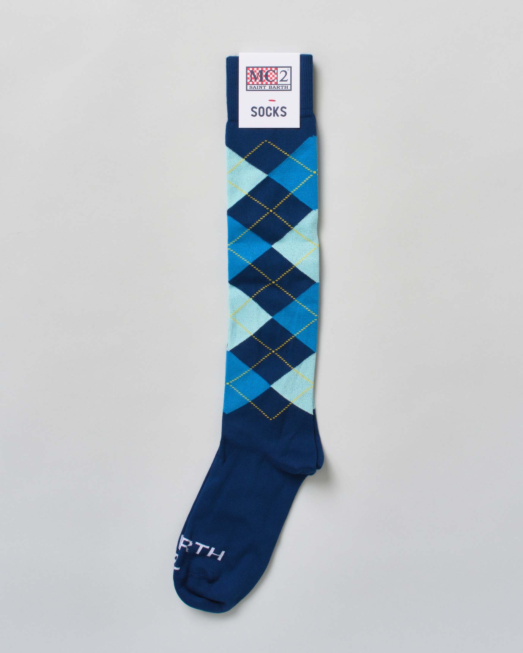 Calzini MC2 Saint Barth in cotone elasticizzato a fantasia argyle blu celeste e acqua image