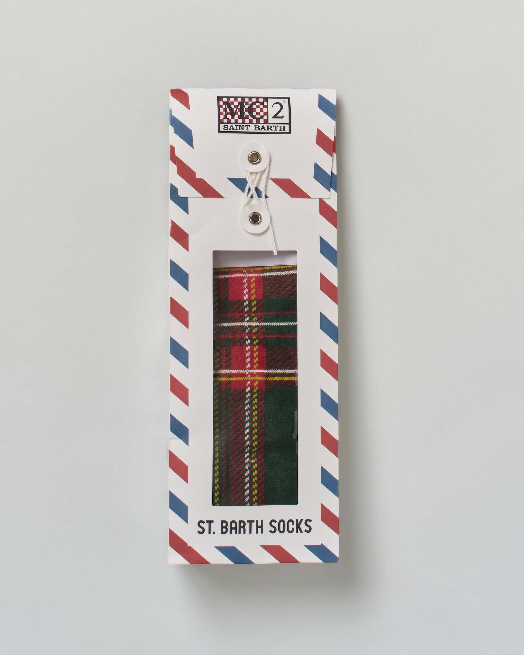 Calzini MC2 Saint Barth in cotone elasticizzato a fantasia tartan check verde e rossa
