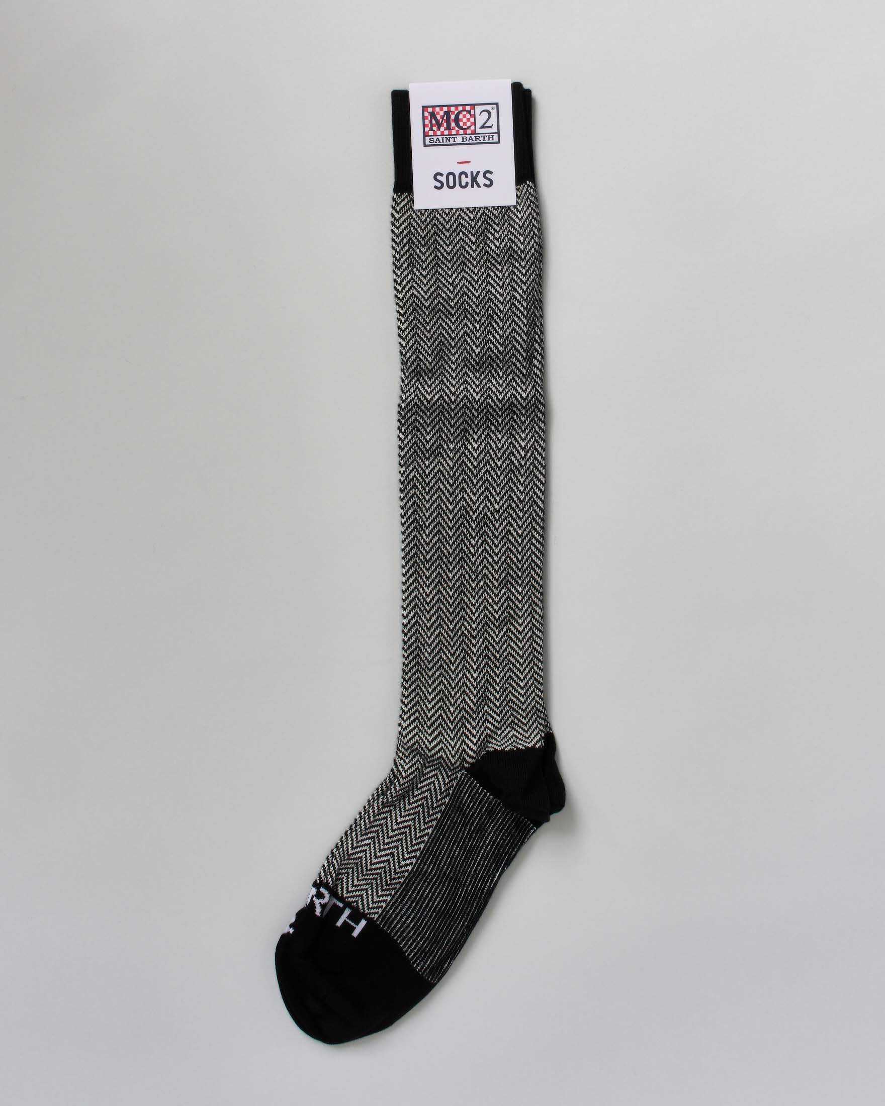 Calzini MC2 Saint Barth in cotone elasticizzato a fantasia chevron bianca e nera image
