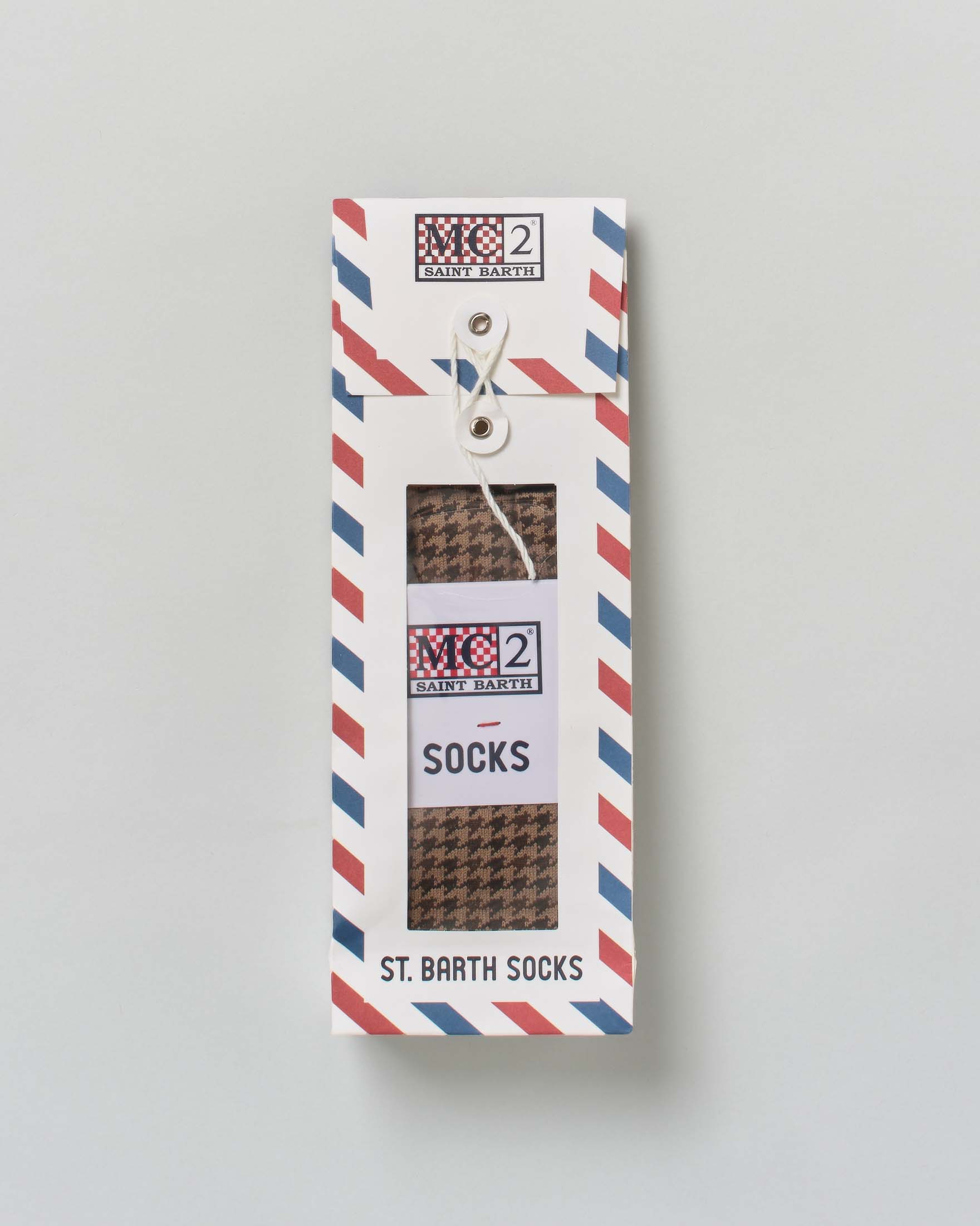 Calzini MC2 Saint Barth in cotone elasticizzato a fantasia pied de poule cammello e nera
