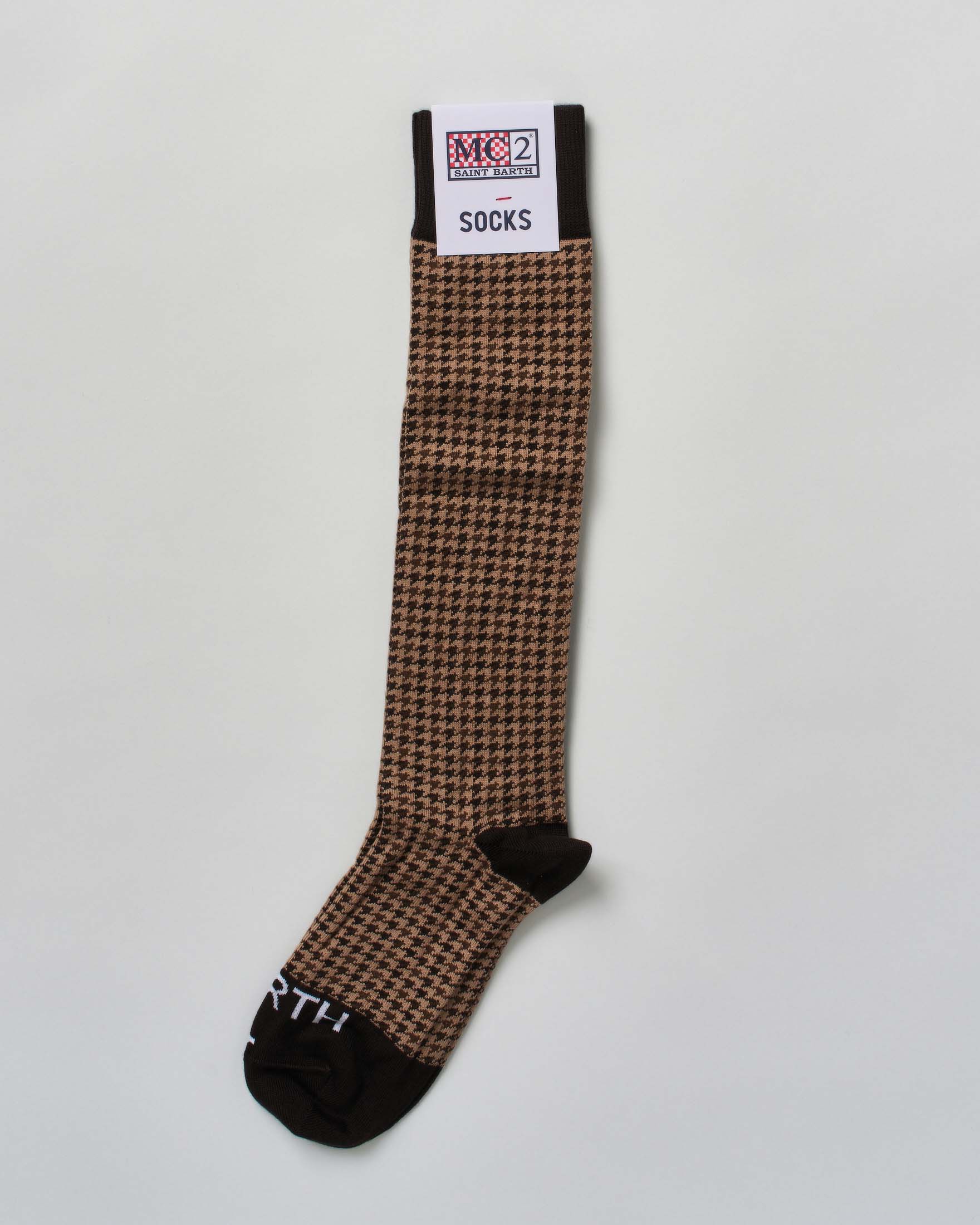 Calzini MC2 Saint Barth in cotone elasticizzato a fantasia pied de poule cammello e nera image