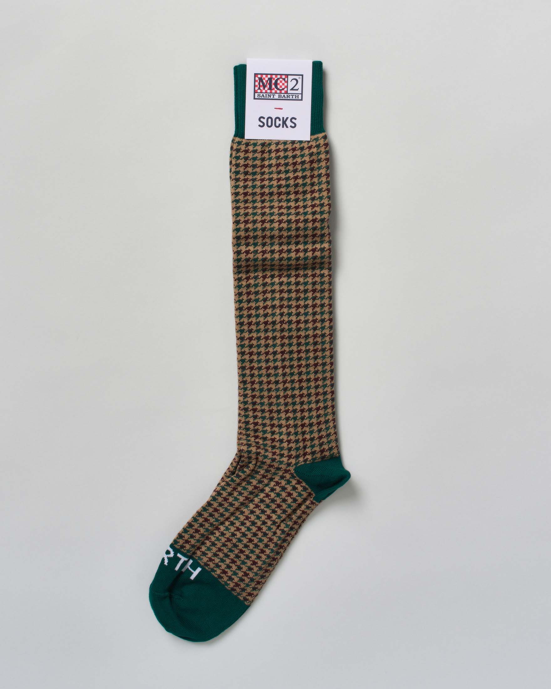 Calzini MC2 Saint Barth in cotone elasticizzato a fantasia pied de poule cammello e verde image