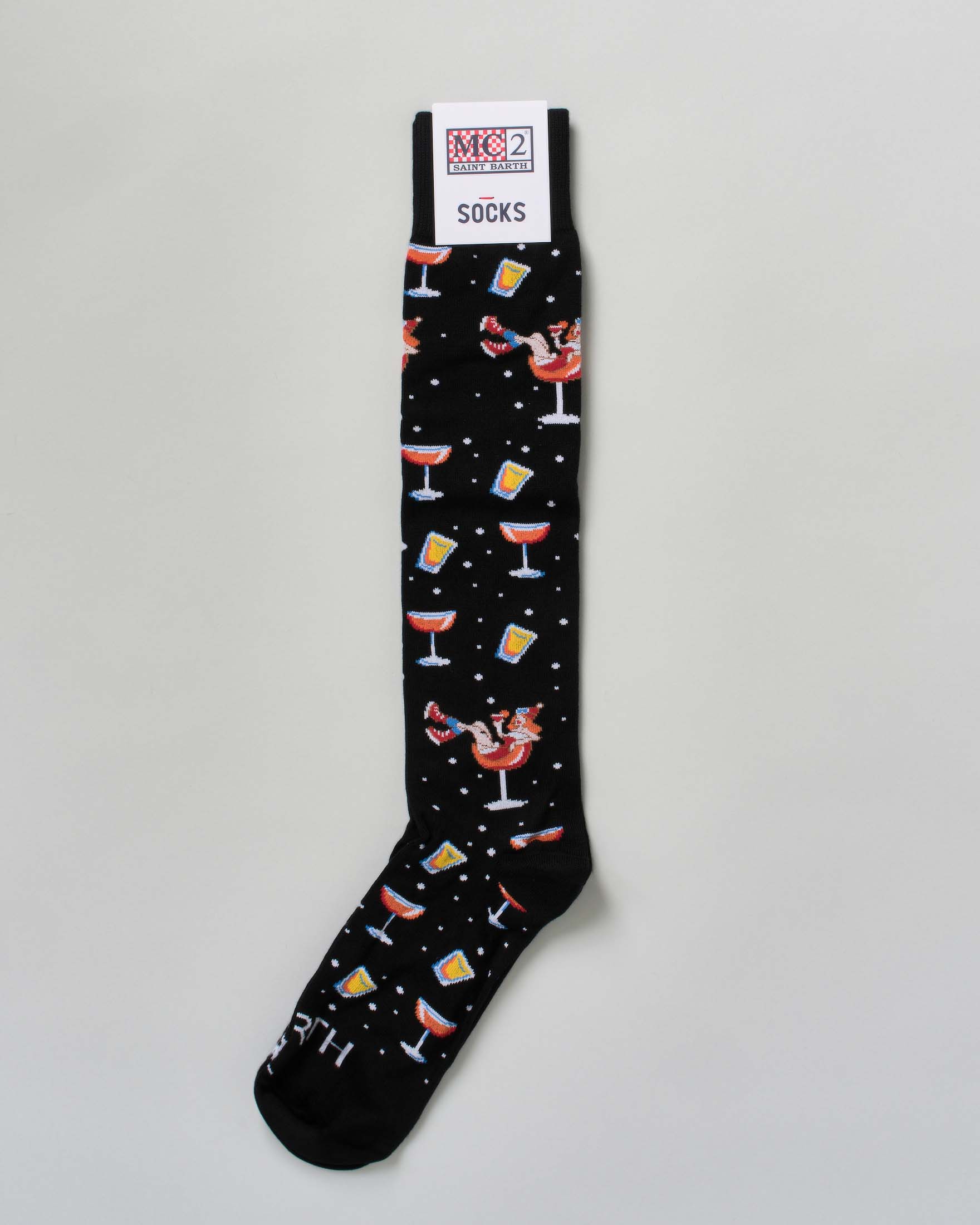 Calzini MC2 Saint Barth neri in cotone elasticizzato a fantasia cocktail e drink lady image