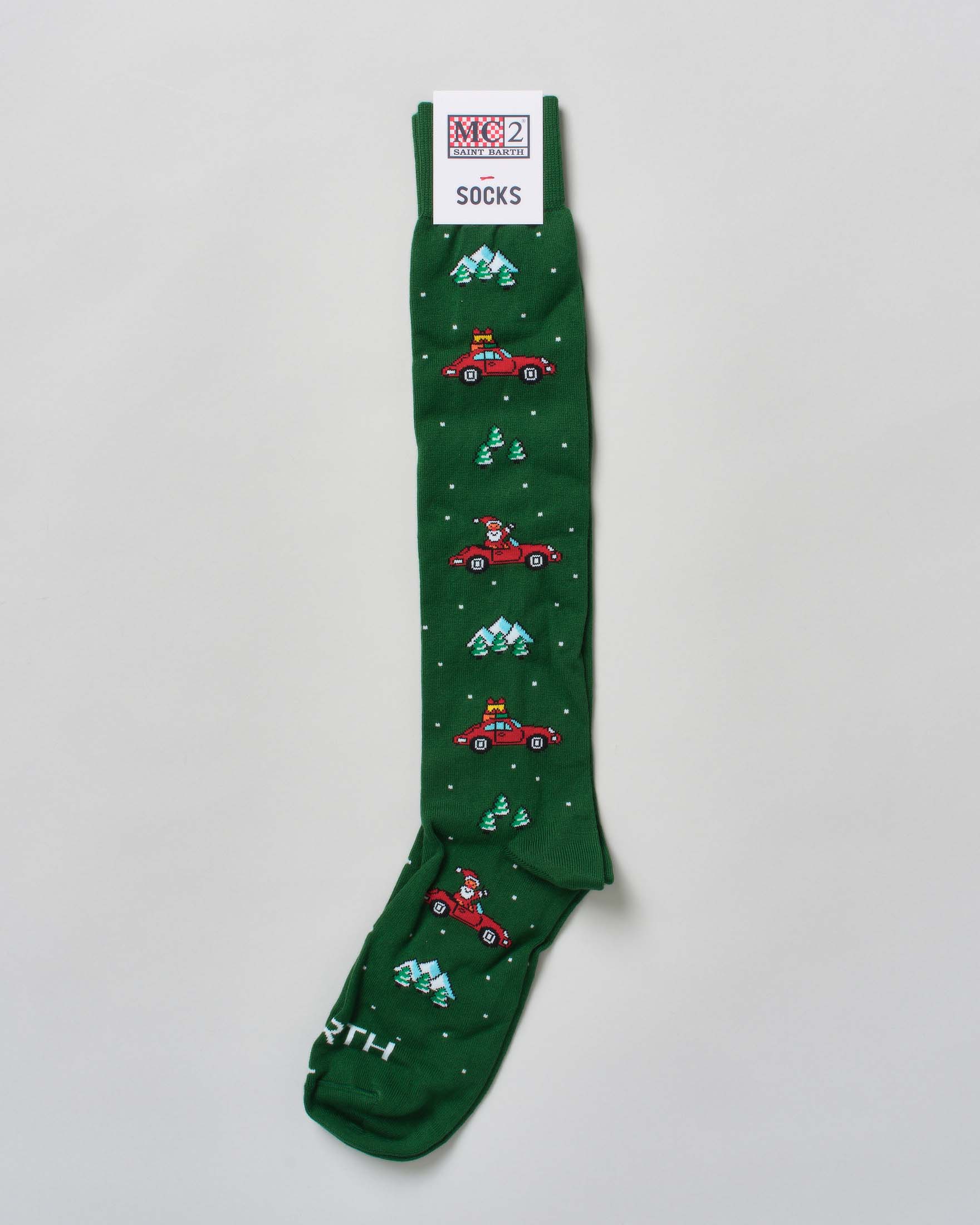 Calzini MC2 Saint Barth verdi in cotone elasticizzato a fantasia Santa driver image