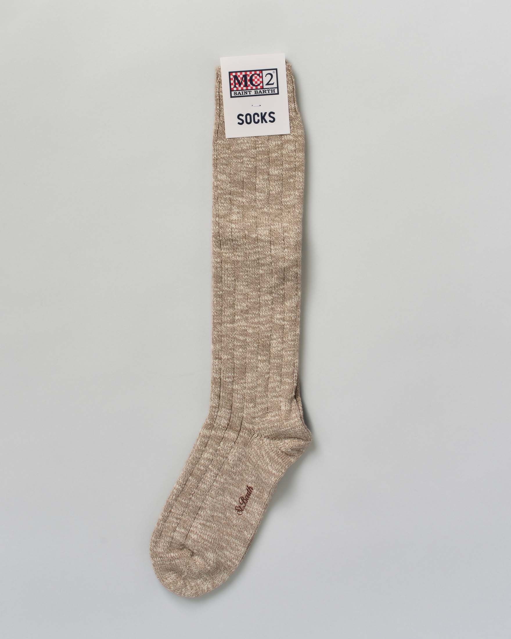 Calzini MC2 Saint Barth beige a costine in cotone elasticizzato melange image