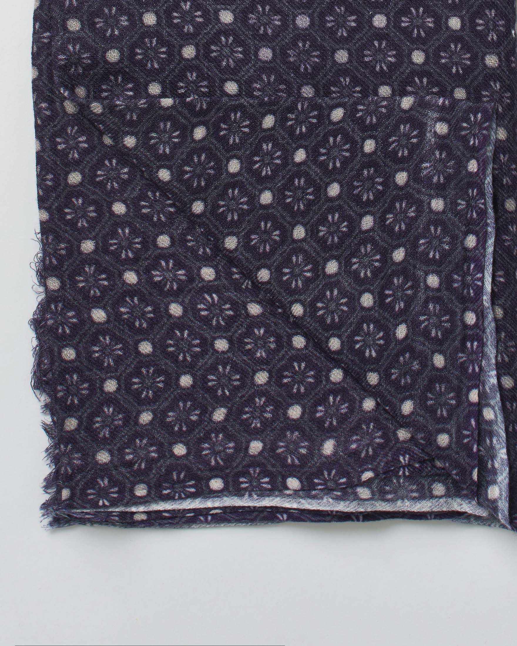 Sciarpa Raja blu in lana a fantasia maioliche grigie image