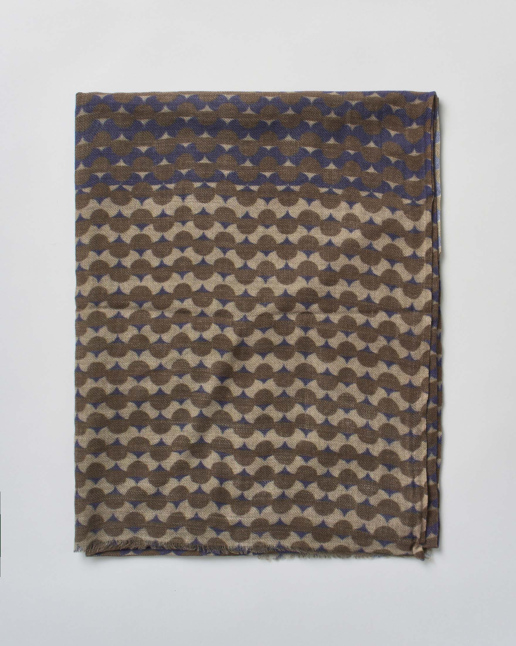 Sciarpa Raja beige in lana a fantasia geometrica fango e blu