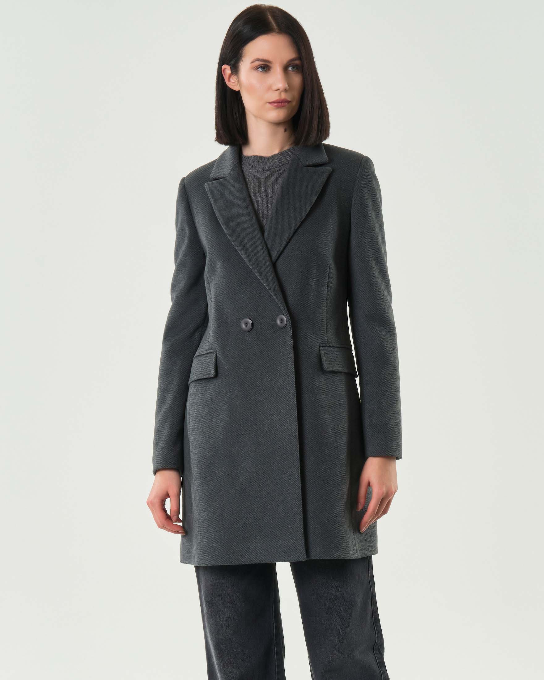 Cappotto doppiopetto Hlo! color antracite dal taglio maschile in tessuto effetto lana image