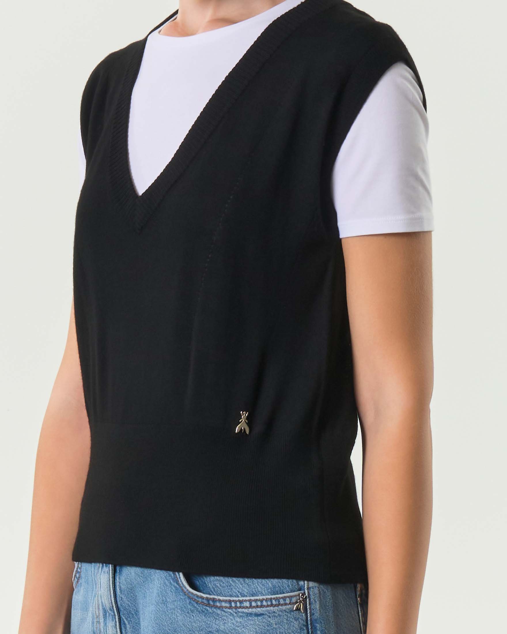 Gilet nero Patrizia Pepe in lana rasata con scollo a V image