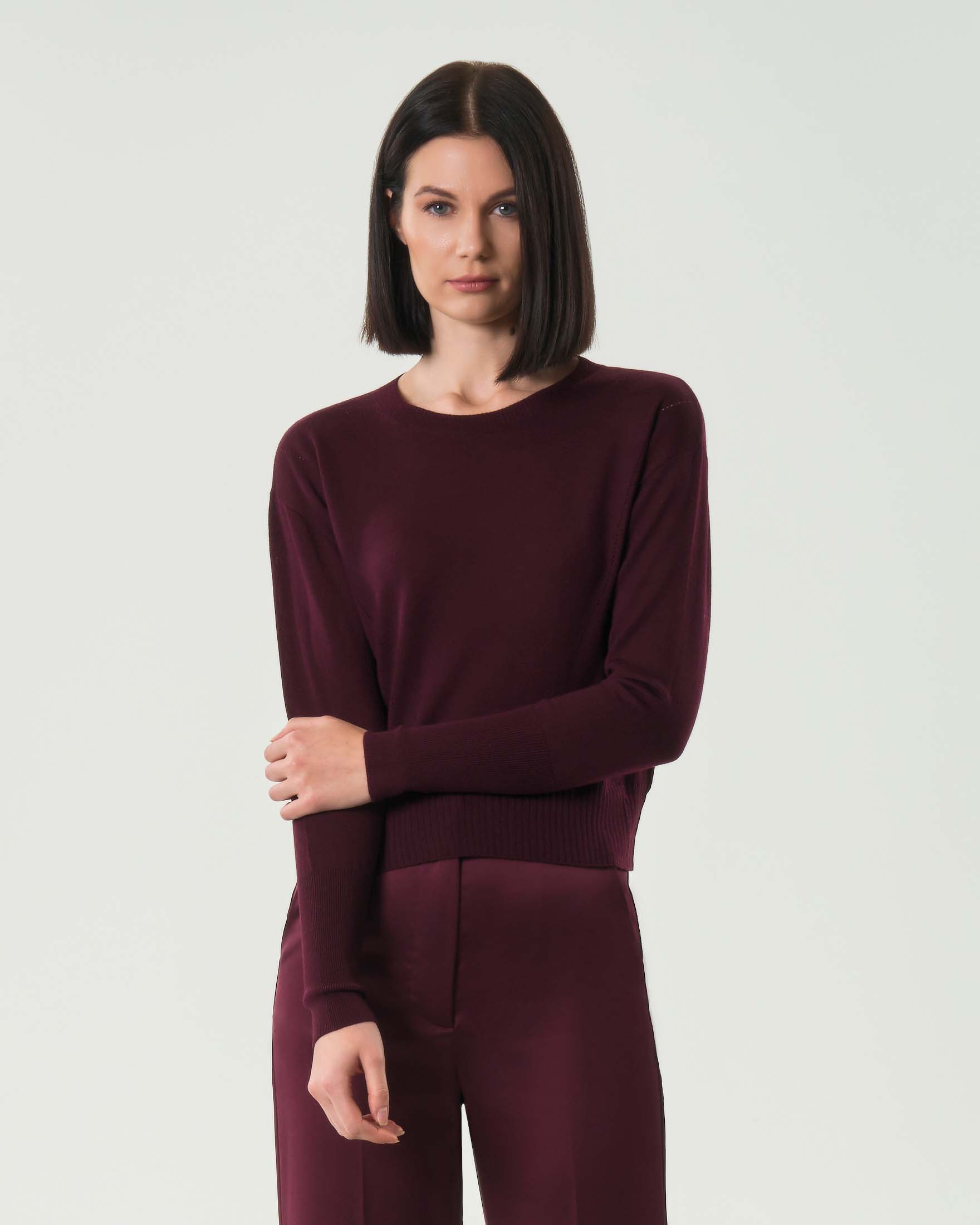 Maglia bordeaux Patrizia Pepe girocollo in pura lana pettinata