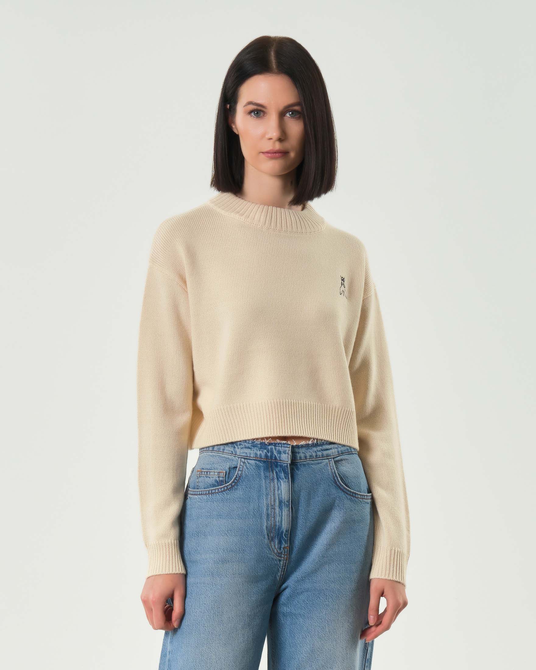 Maglia color avorio Patrizia Pepe girocollo con logo sul retro