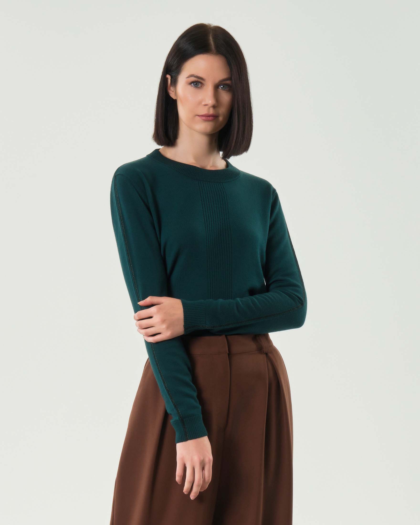 Maglia verde Patrizia Pepe linea ESSENTIAL in lana pettinata con lurex lungo le maniche