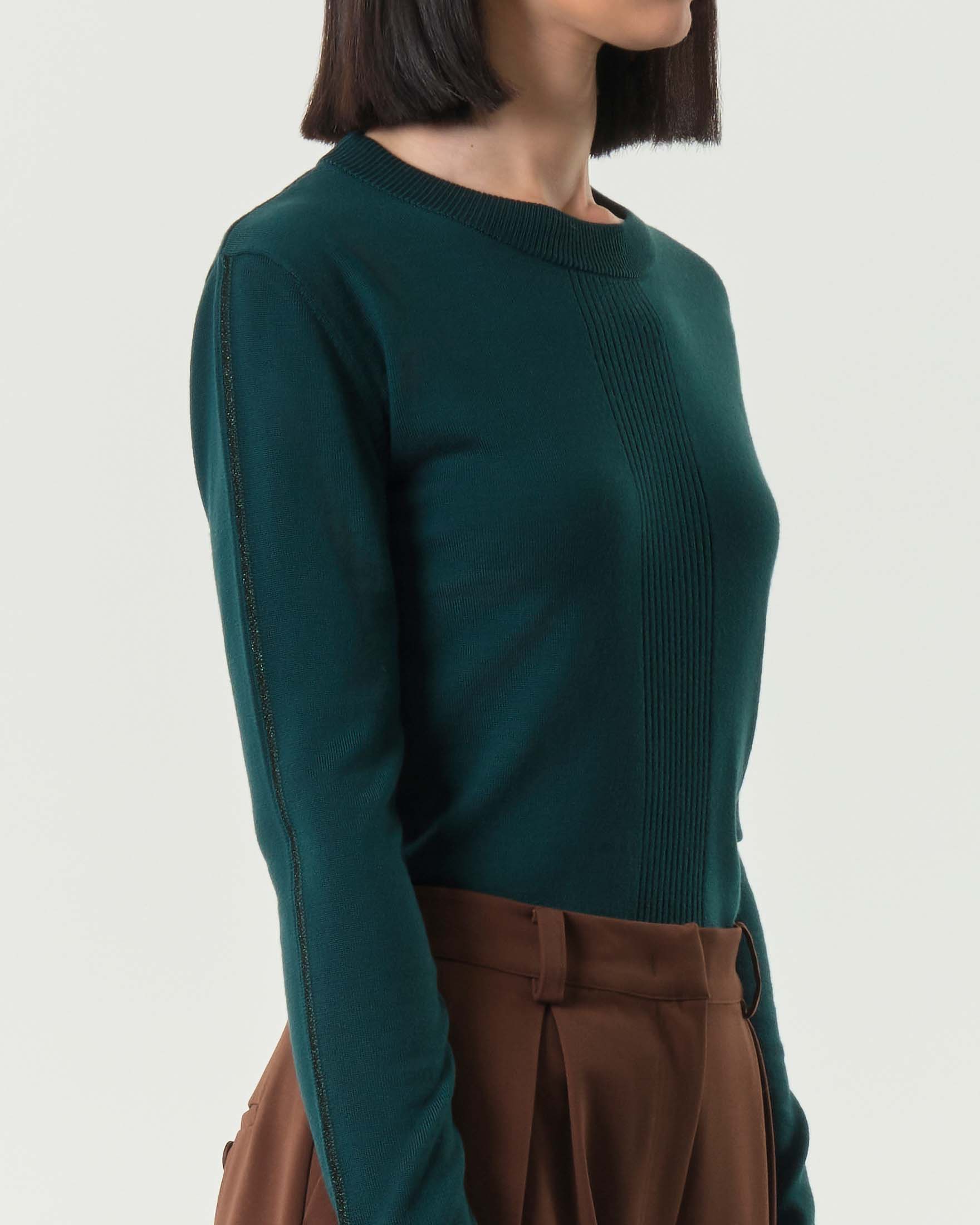 Maglia verde Patrizia Pepe linea ESSENTIAL in lana pettinata con lurex lungo le maniche image