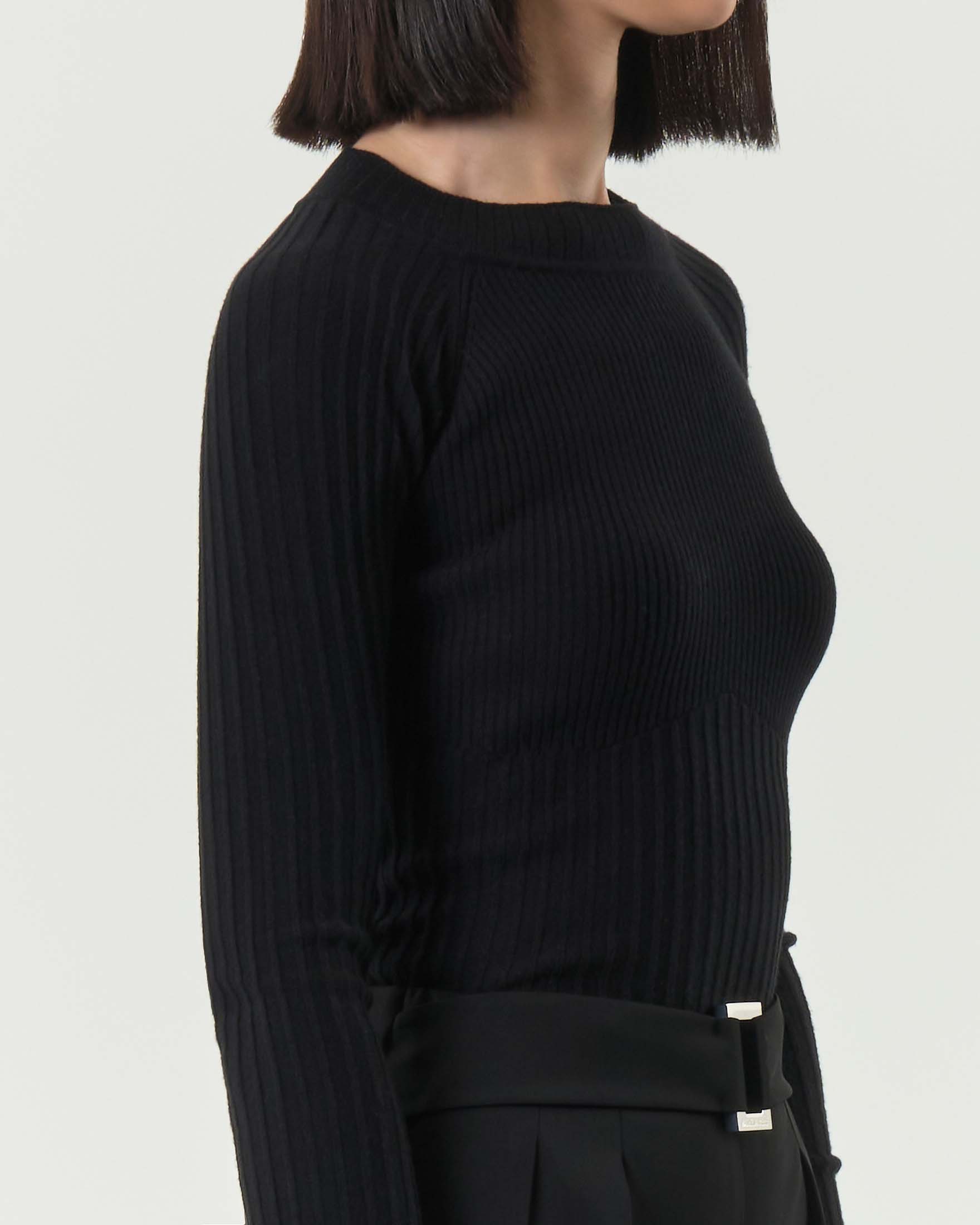 Maglia nera Patrizia Pepe linea ESSENTIAL coste irregolari in misto viscosa image