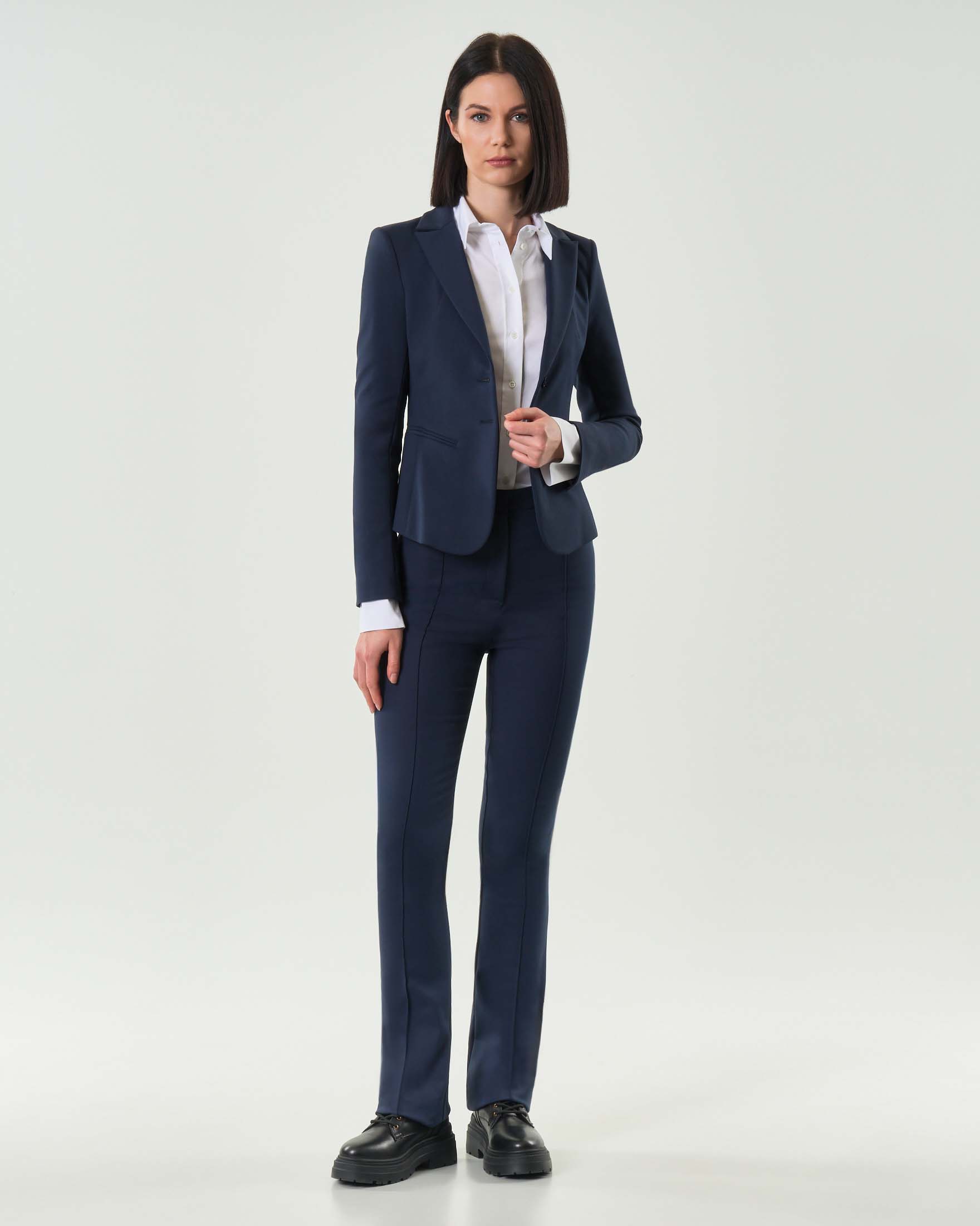 Pantaloni flare blu Patrizia Pepe in cotone bielastico con cuciture in rilievo al centro gamba