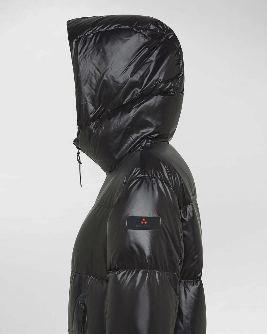 Piumino lungo Selectric Peuterey nero in nylon lucido con cappuccio removibile e imbottitura in piuma image