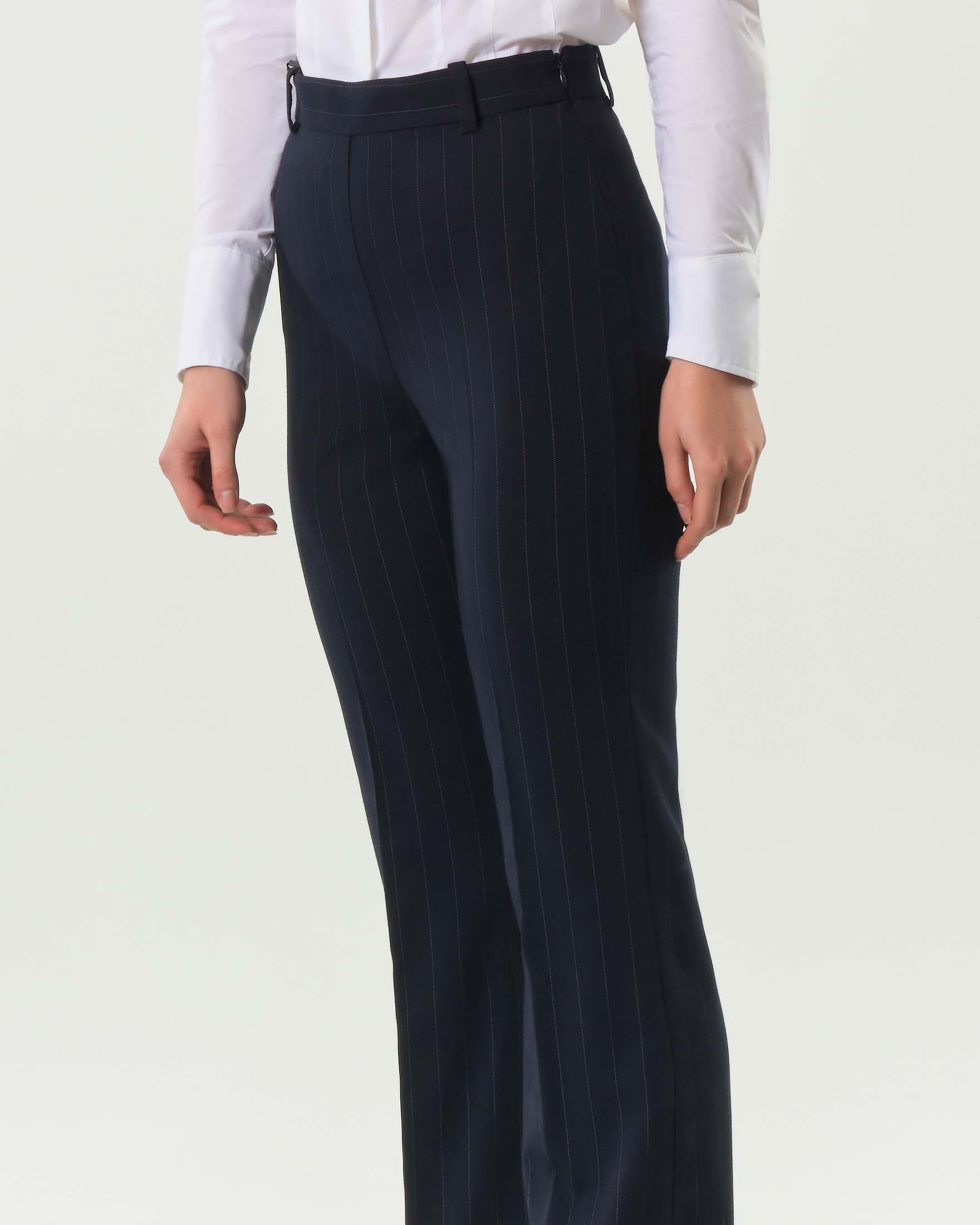 Pantaloni blu dritti Pinko in misto lana gessati image