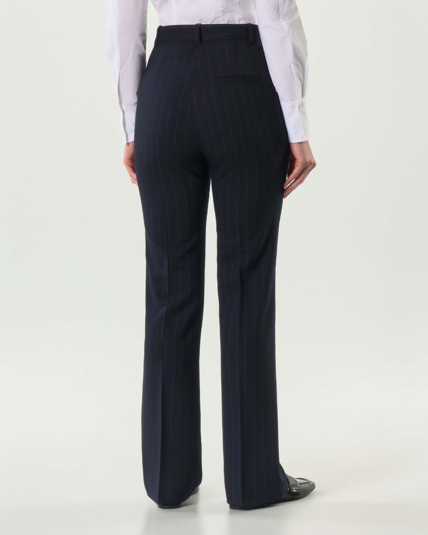 Pantaloni blu dritti Pinko in misto lana gessati