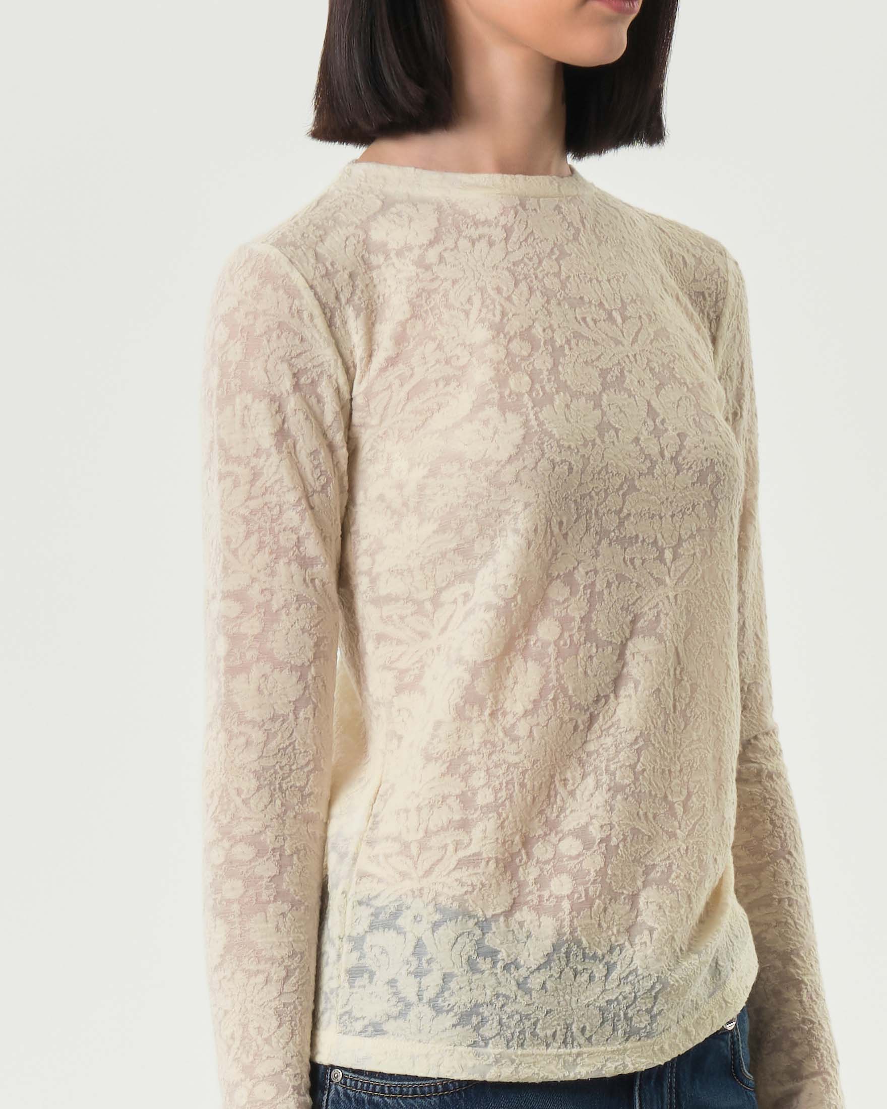 Maglia avorio Pinko girocollo a maniche lunghe semi trasparente con chiusura posteriore zip image