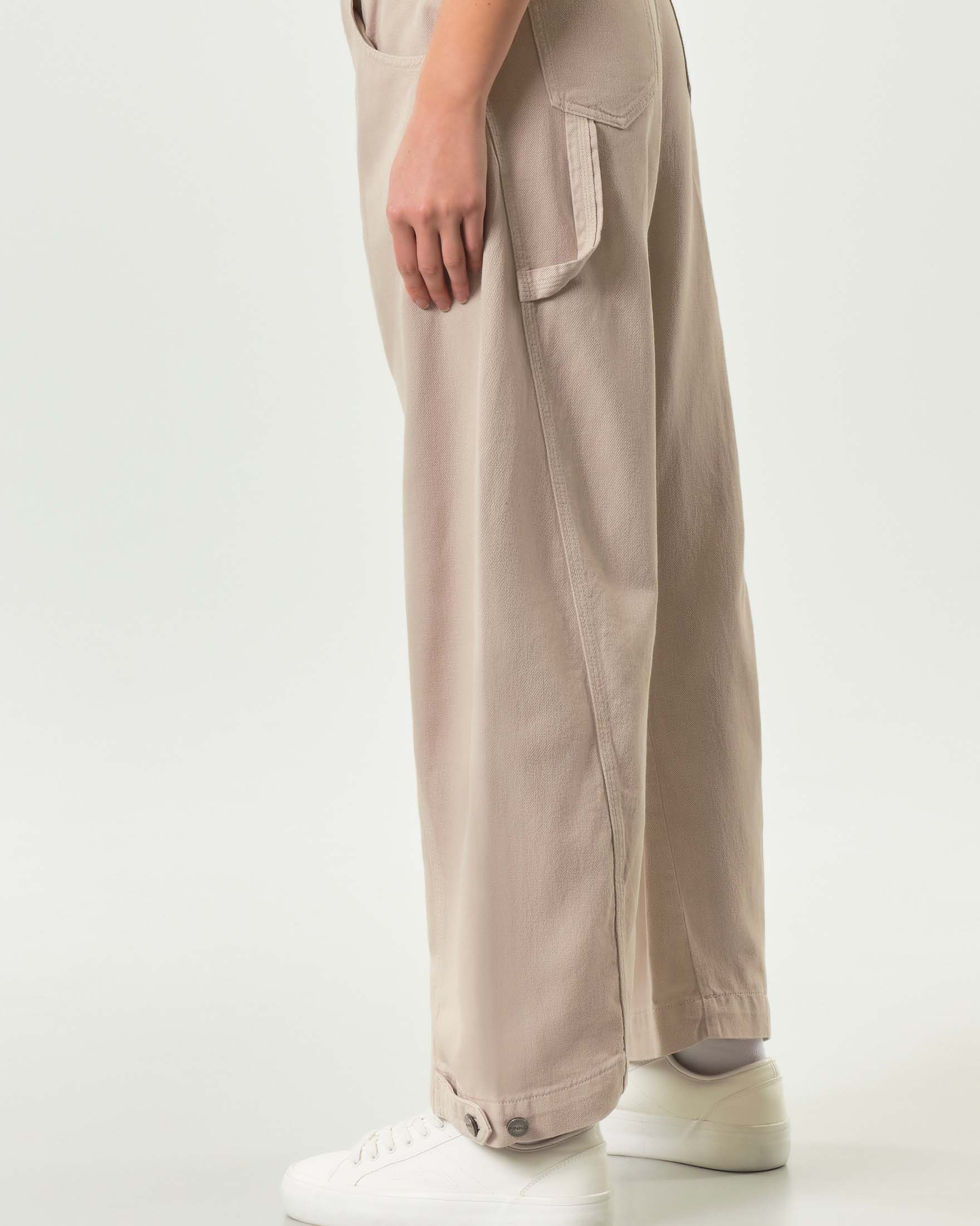 Pantalone beige Pinko baloon-fit in bull denim di cotone con fondo regolabile image