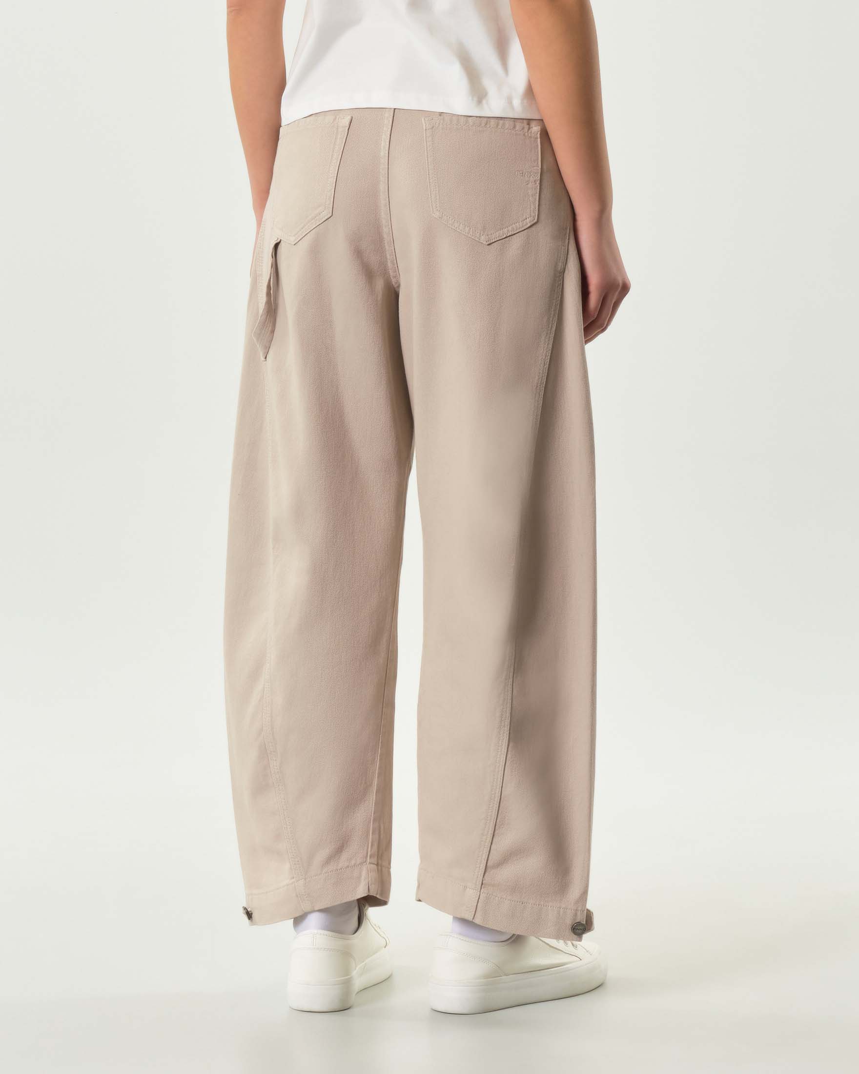 Pantalone beige Pinko baloon-fit in bull denim di cotone con fondo regolabile