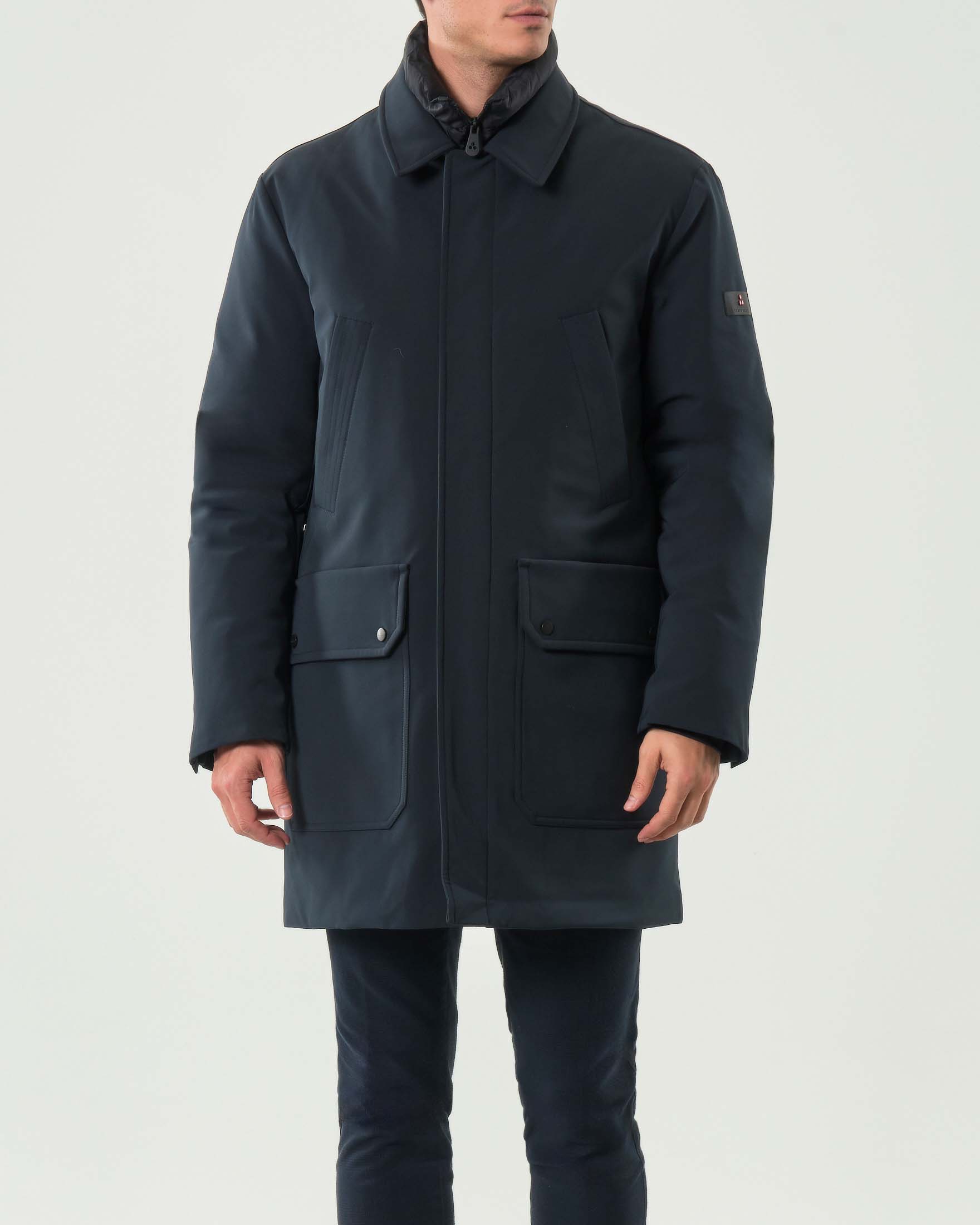 Impermeabile Peuterey Loch blu in tessuto tecnico con davantino staccabile imbottito in piuma image