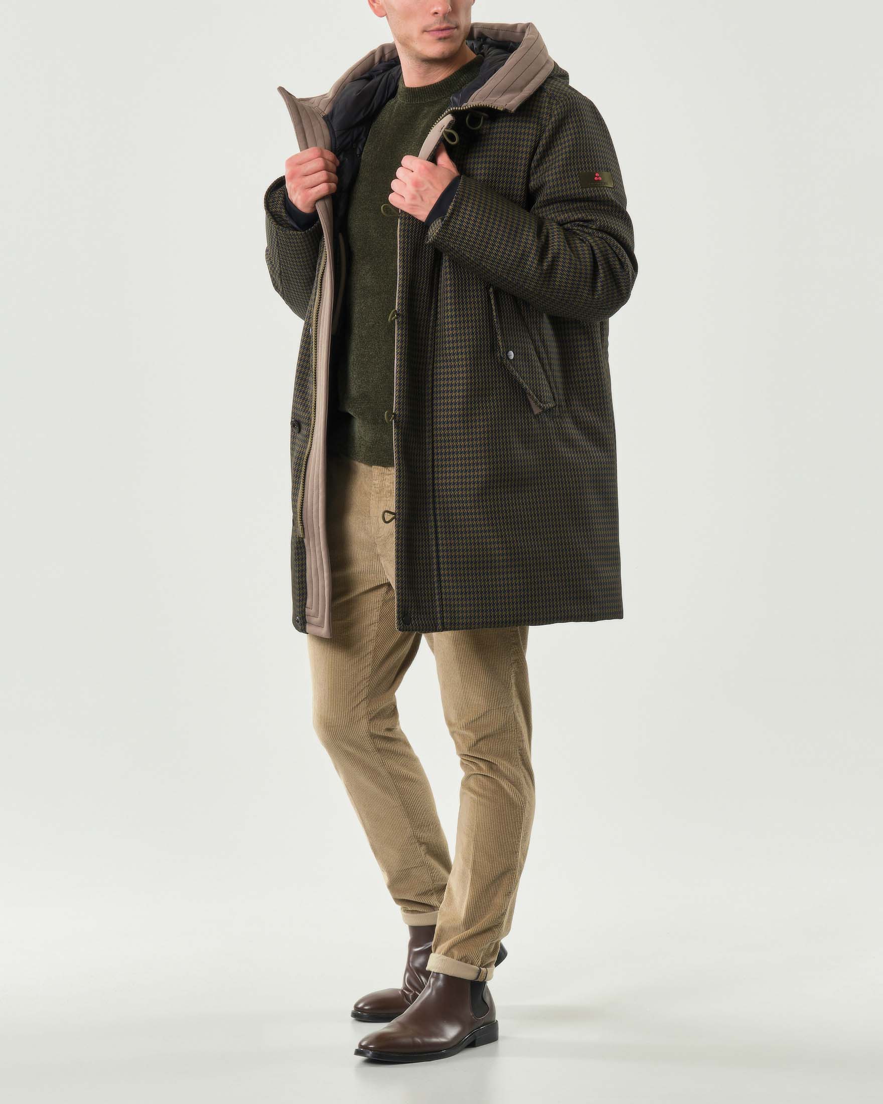 Parka Lomond Peuterey in fantasia pied de poule militare e blu imbottito in piuma con cappuccio fisso