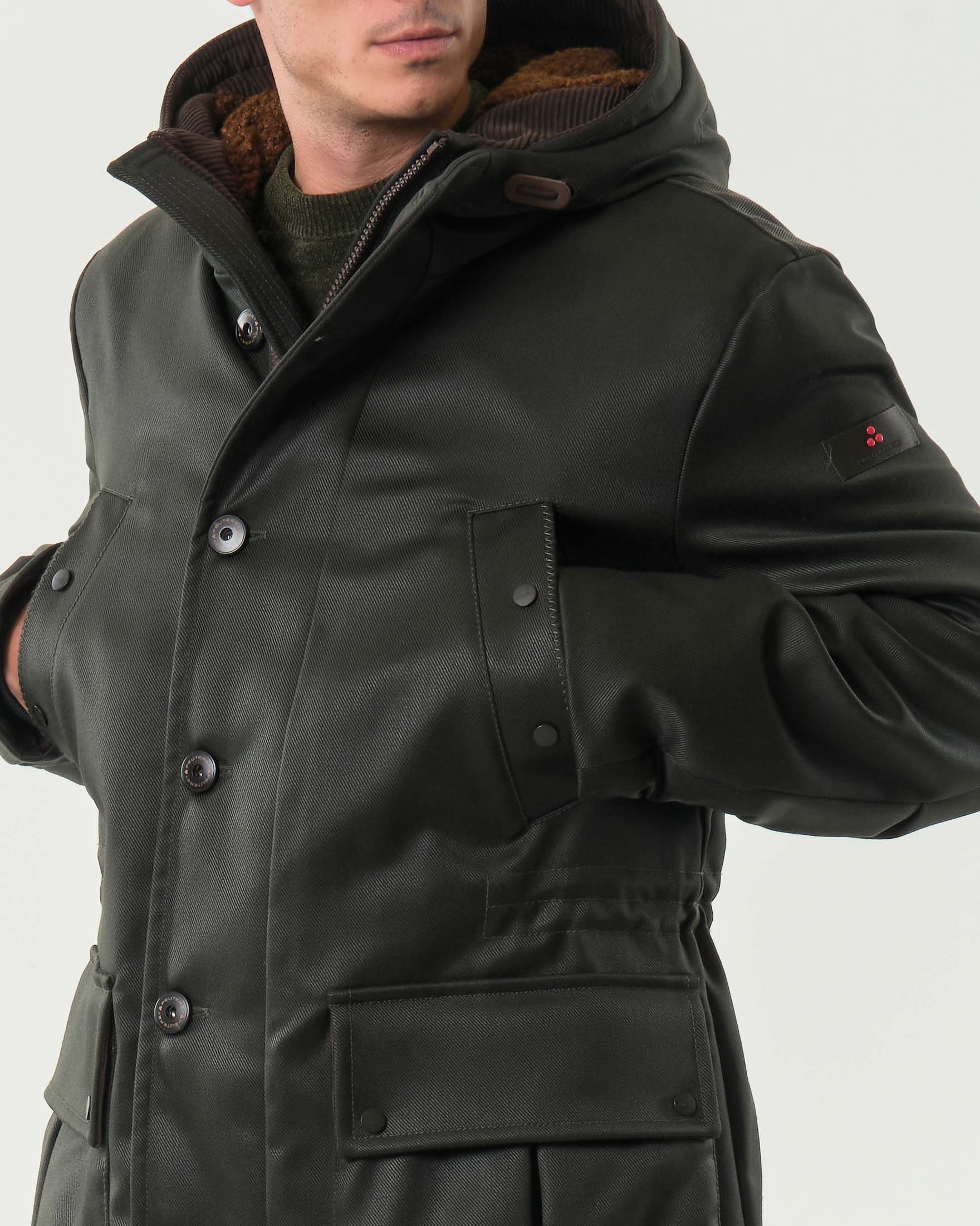 Parka Fingal Peuterey verde scuro in drill di lana e nylon cordura con cappuccio e ecopelliccia interna image