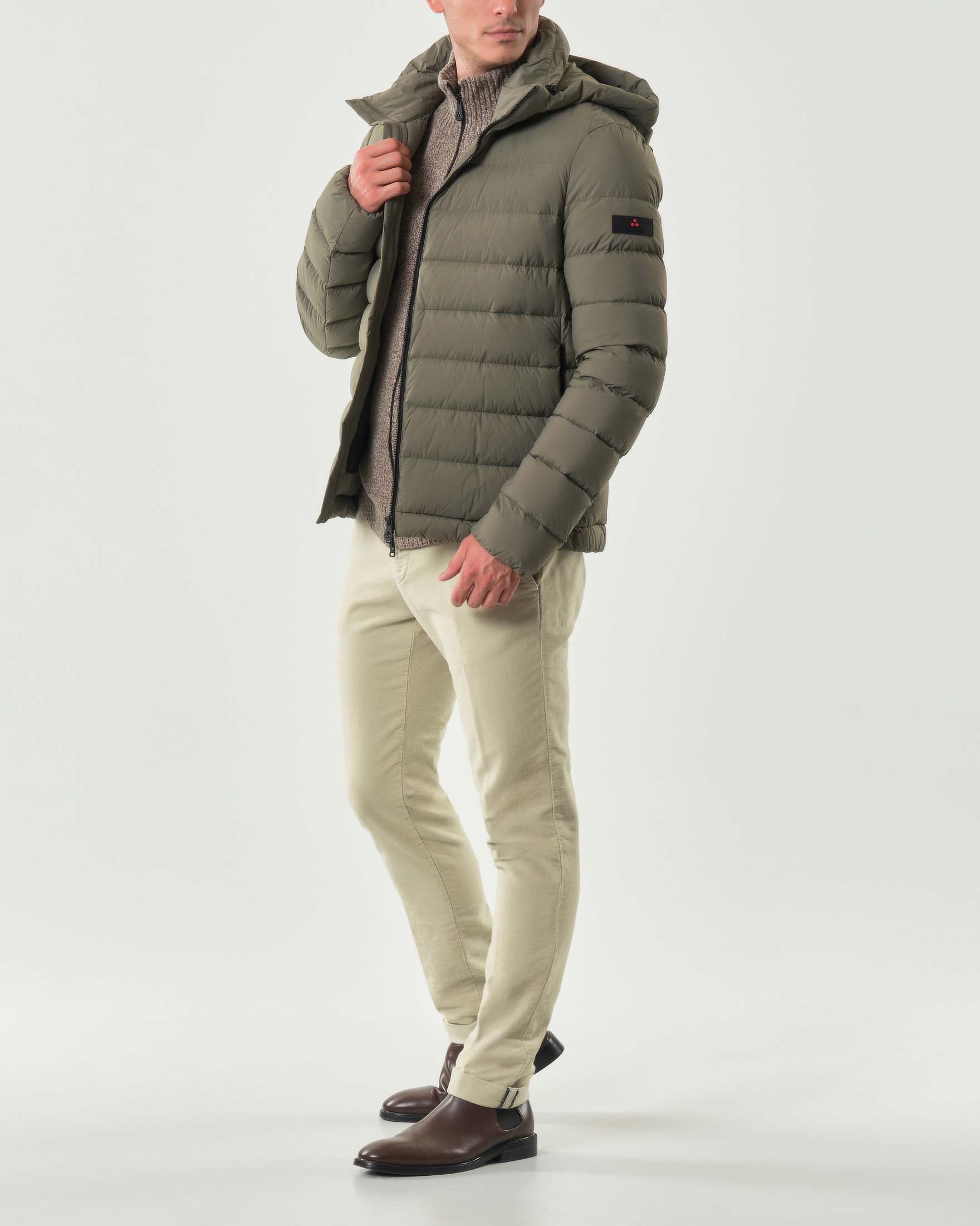 Piumino Boggs Peuterey verde salvia in nylon opaco con cappuccio staccabile