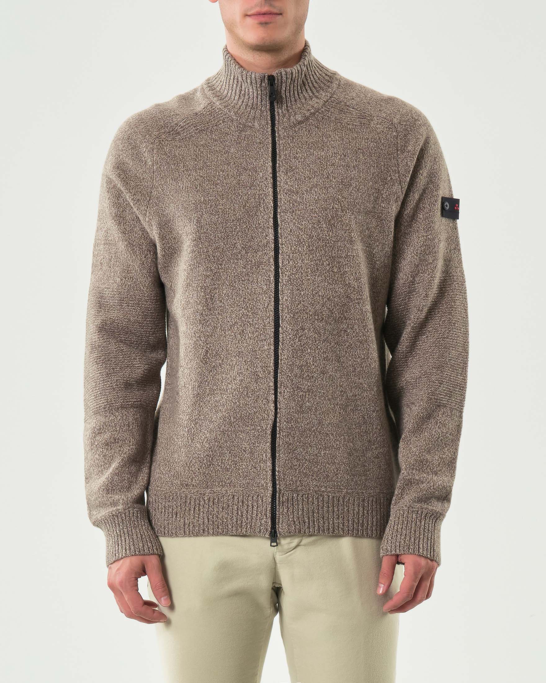 Maglia Badhams Peuterey noce in tricot di misto lana moulinè con apertura zip