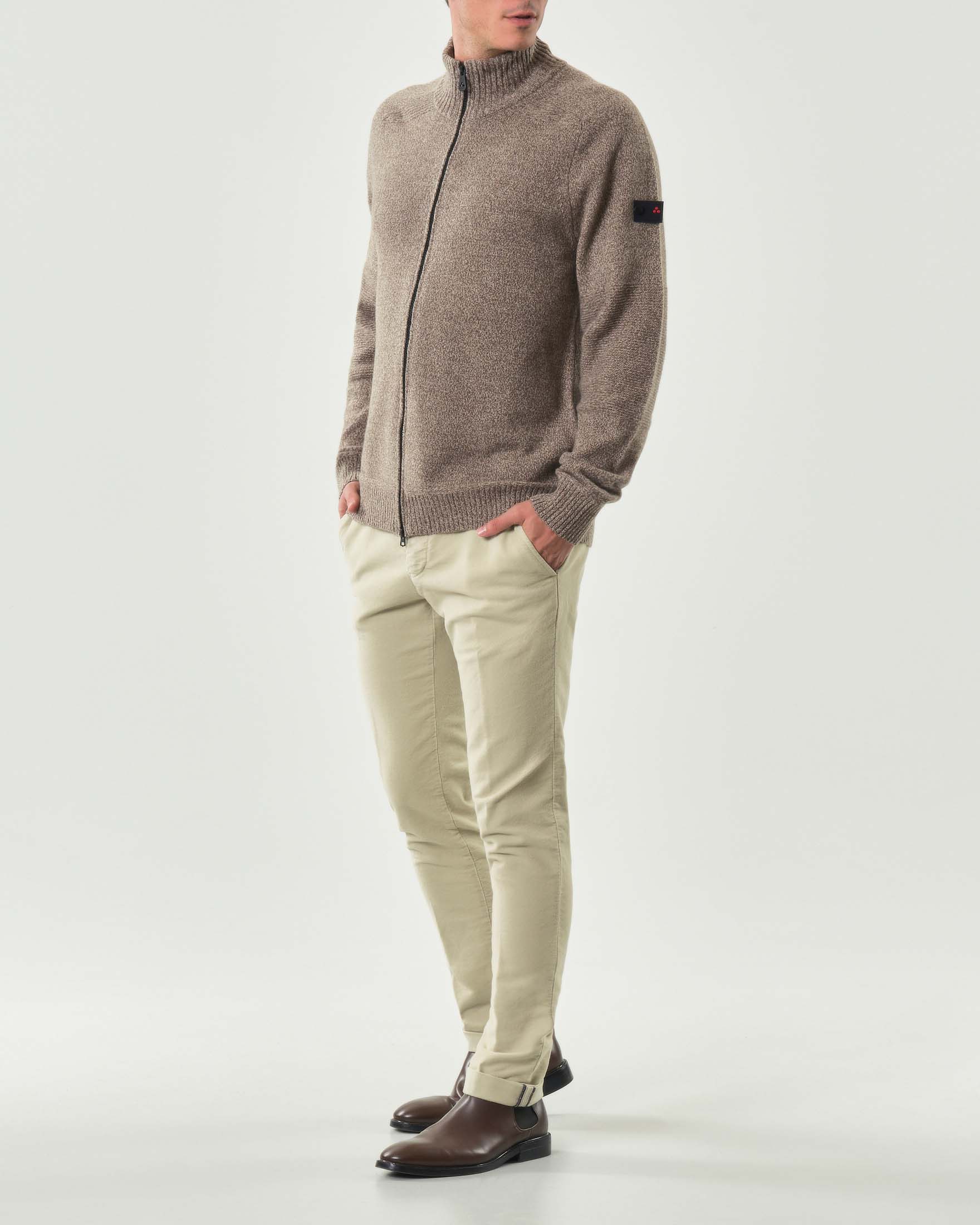 Pantalone chino Powell Levanto color gesso in fustagno di cotone stretch