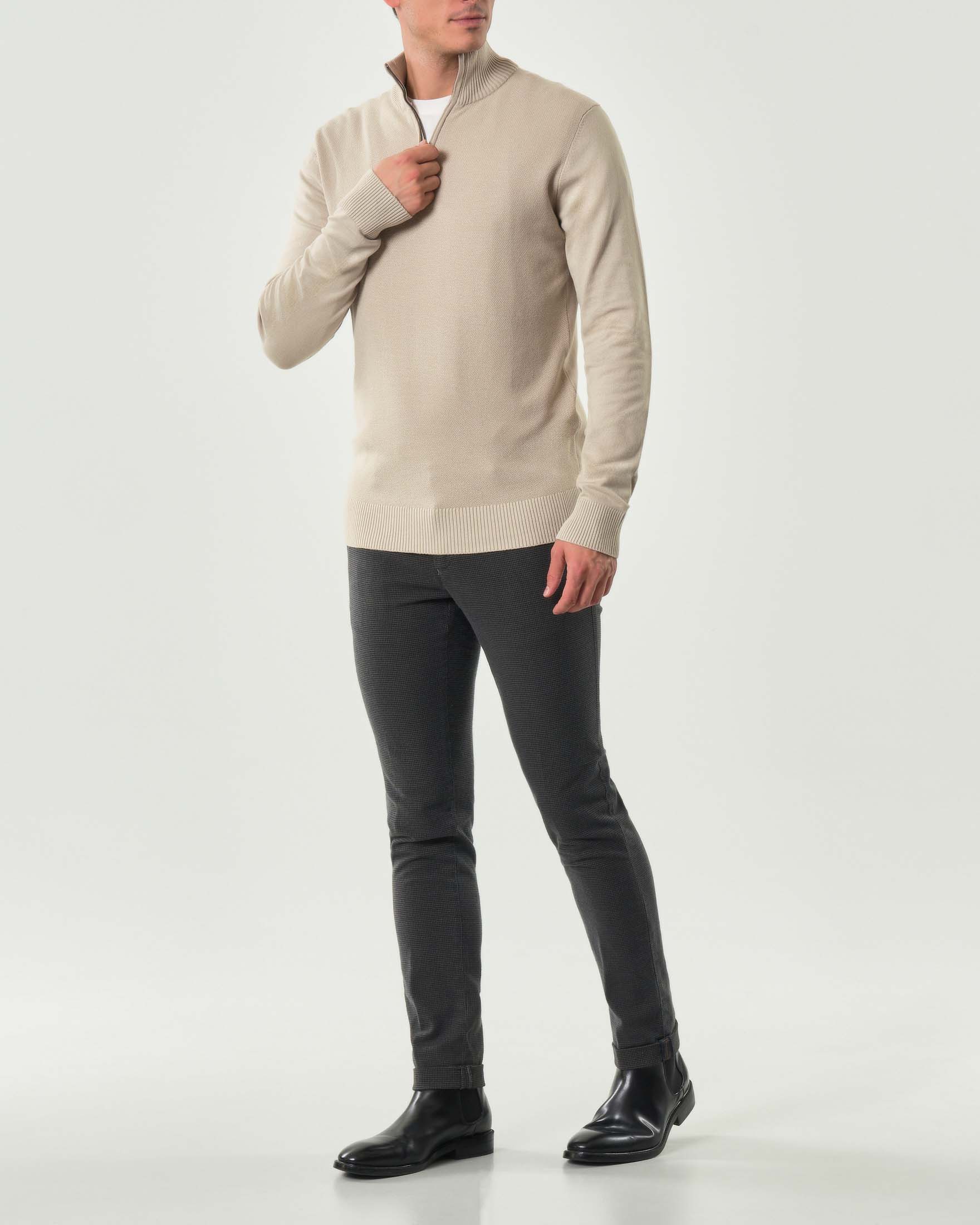 Pantalone chino Levanto grigio antracite in cotone stretch micro pied de poule