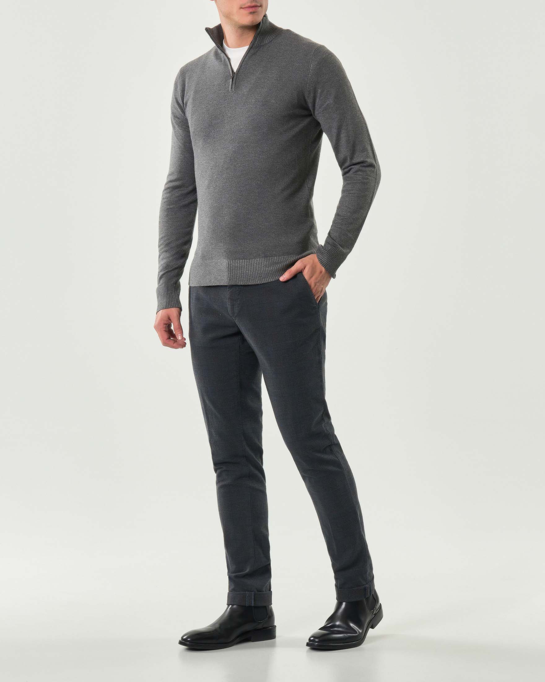 Pantalone chino Levanto grigio antracite in cotone stretch principe di Galles
