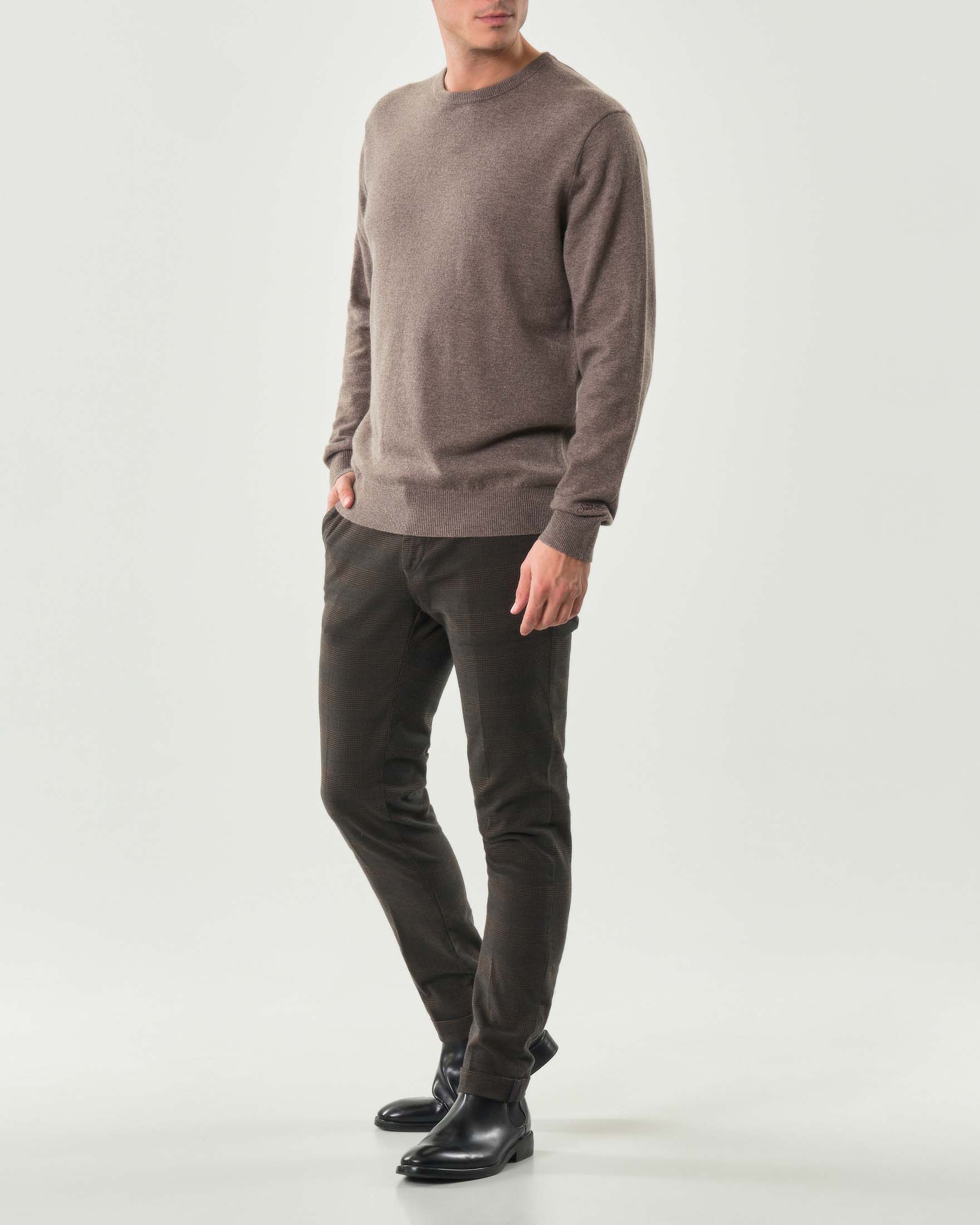 Pantalone chino Powell Levanto marrone in cotone stretch principe di Galles