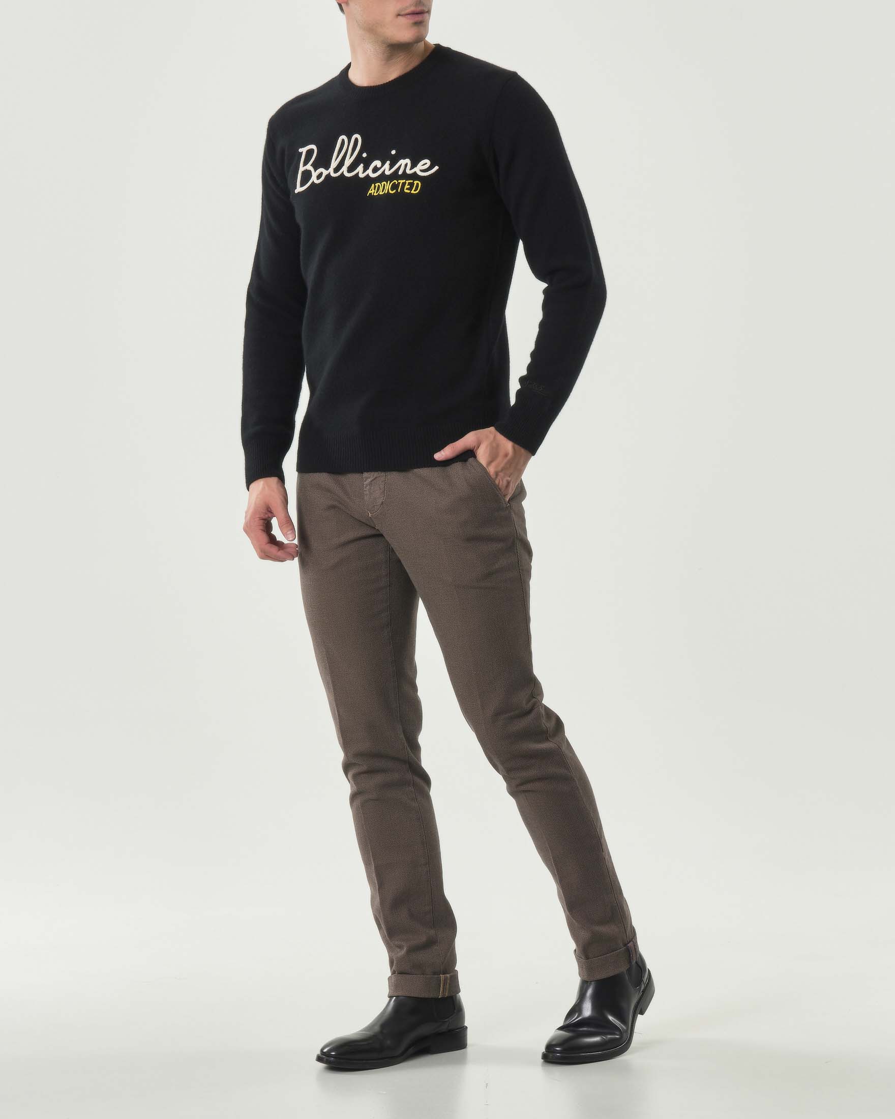 Pantaloni chino Powell Levanto marroni slim-fit in cotone stretch a occhio di pernice