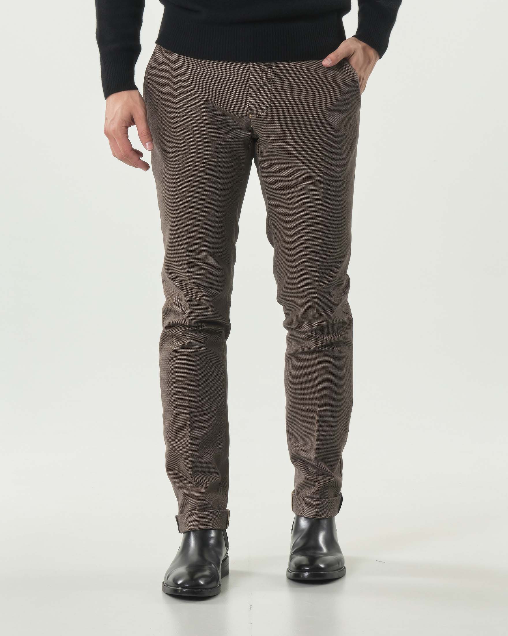Pantaloni chino Powell Levanto marroni slim-fit in cotone stretch a occhio di pernice image