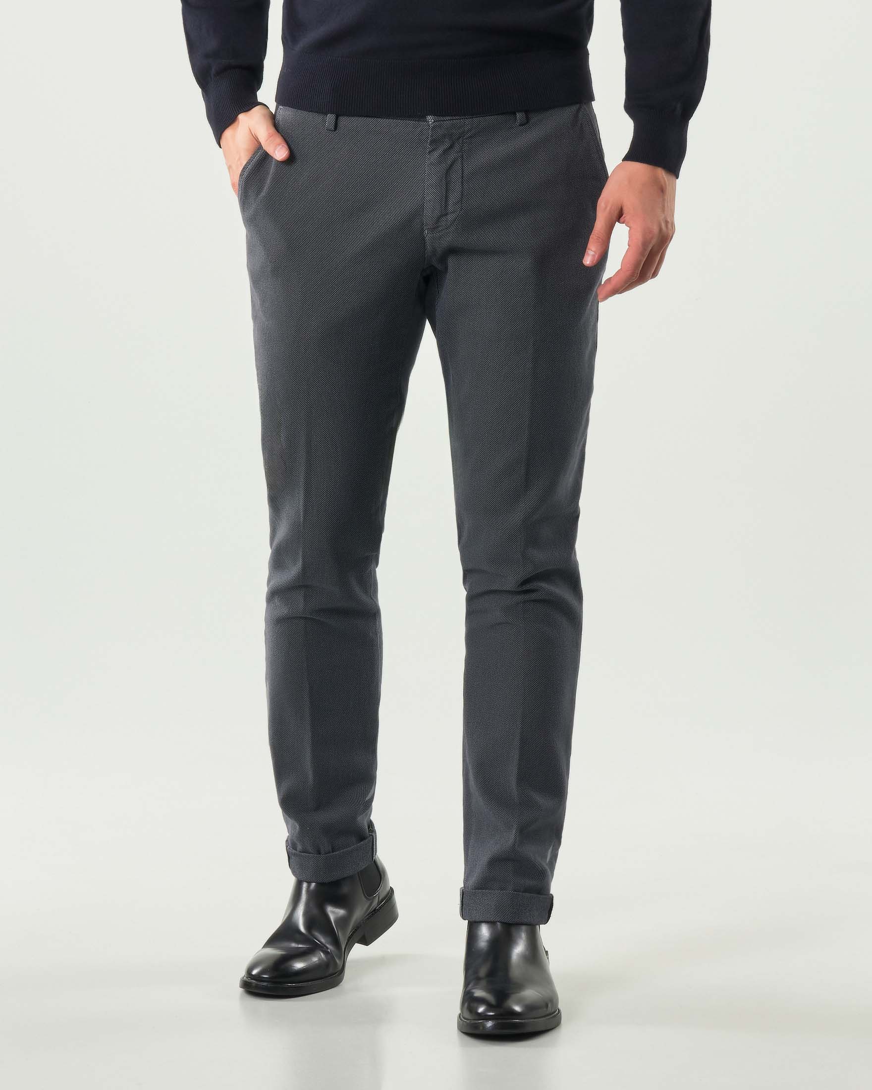 Pantaloni chino Powell Levanto blu indaco slim-fit in cotone stretch a occhio di pernice