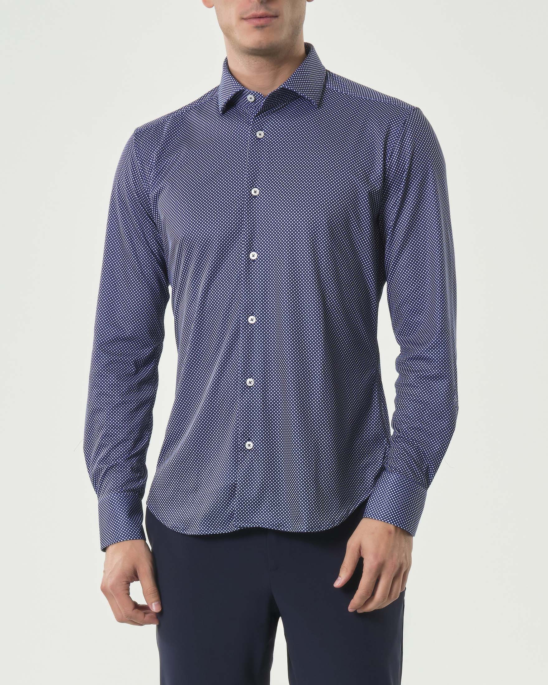 Camicia Re-Do It blu in tessuto tecnico stretch micro rombetto