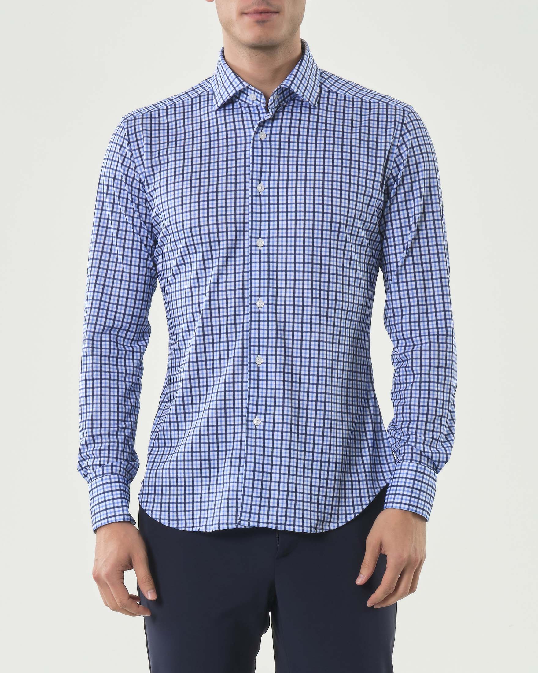 Camicia Re-Do It in tessuto tecnico stretch a fantasia quadretti blu e azzurri