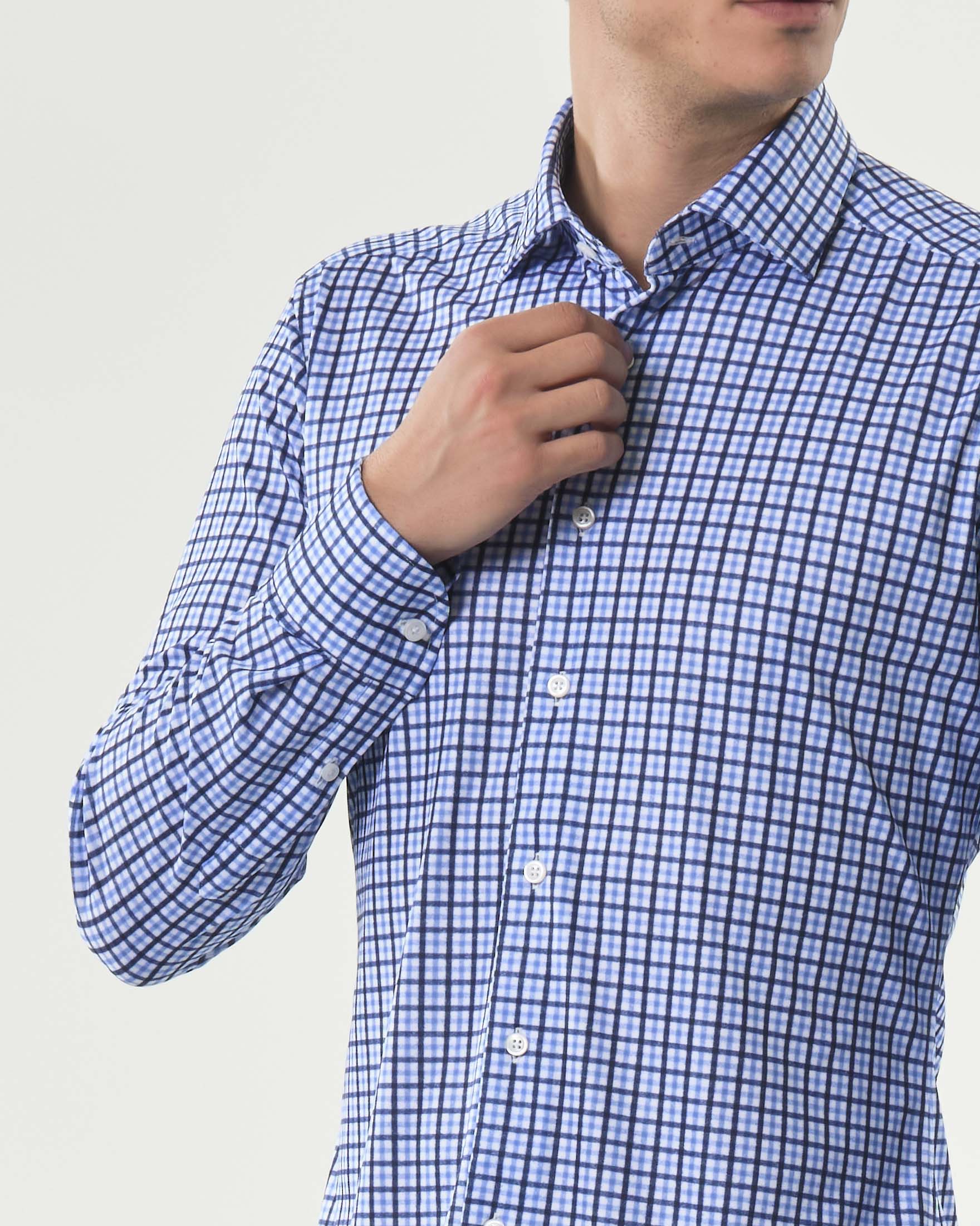 Camicia Re-Do It in tessuto tecnico stretch a fantasia quadretti blu e azzurri image