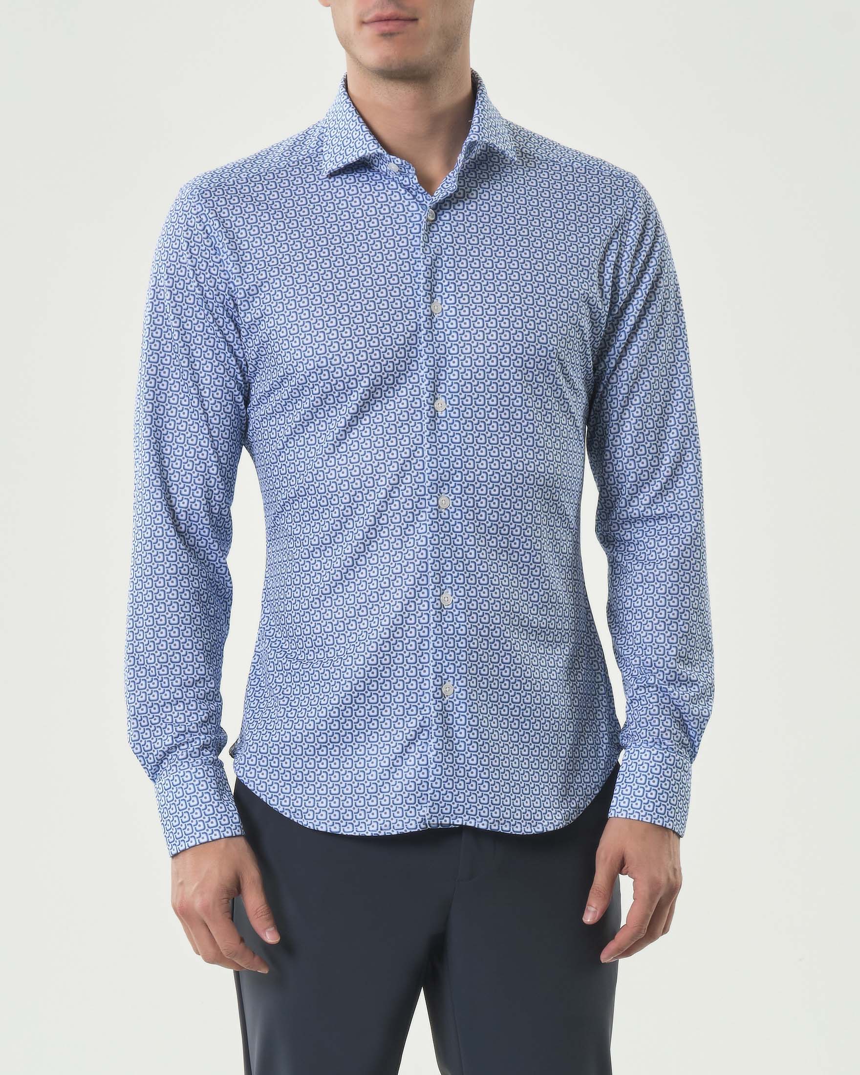 Camicia Re-Do It azzurra in tessuto tecnico stretch a fantasia geometrica