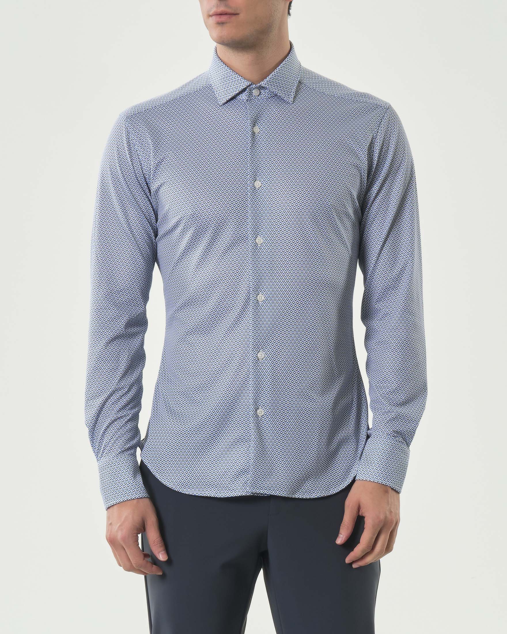 Re-Do It — Camicia Re-Do It indaco in tessuto tecnico stretch a fantasia geometrica