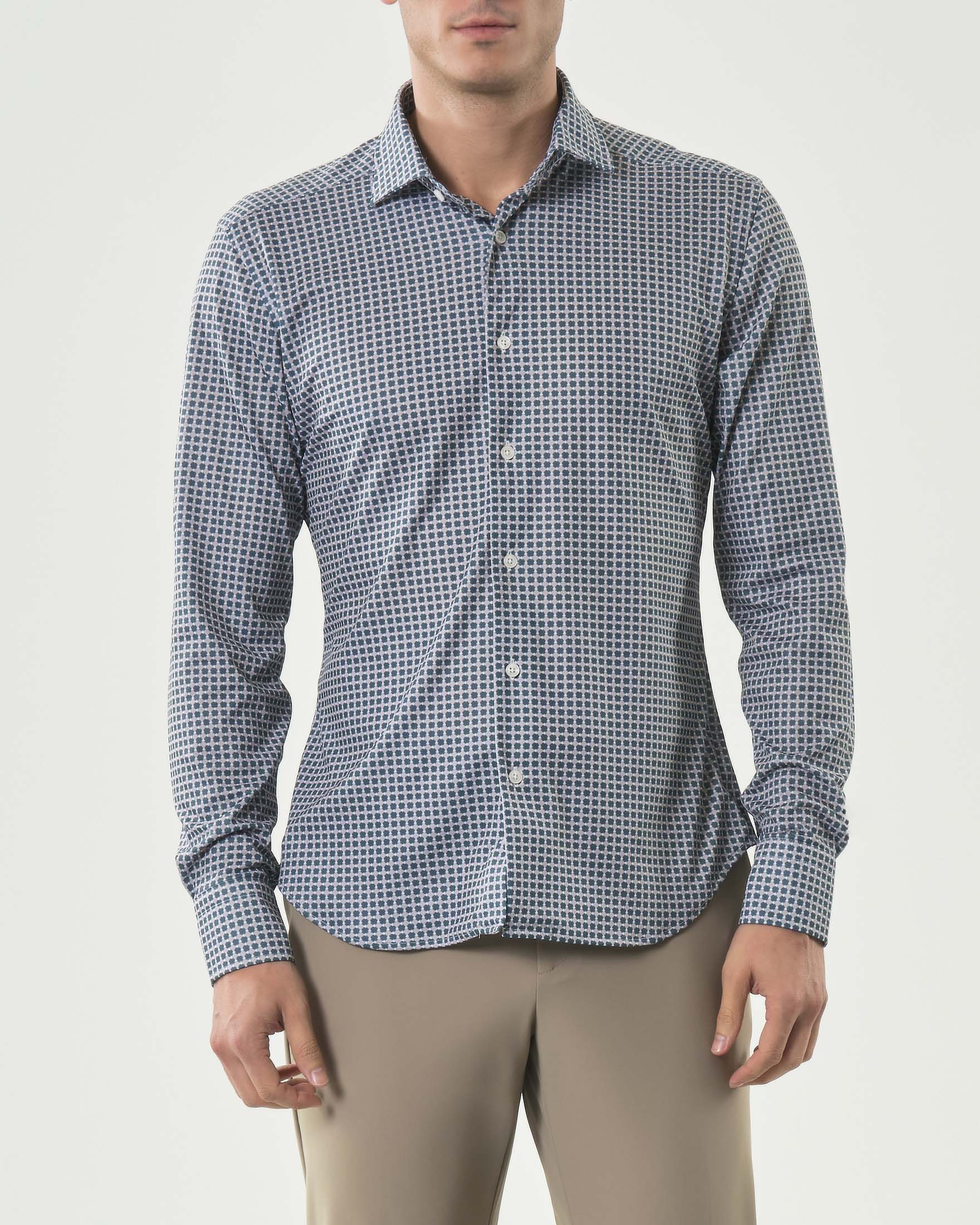 Re-Do It — Camicia Re-Do It beige e verde in tessuto tecnico stretch a fantasia