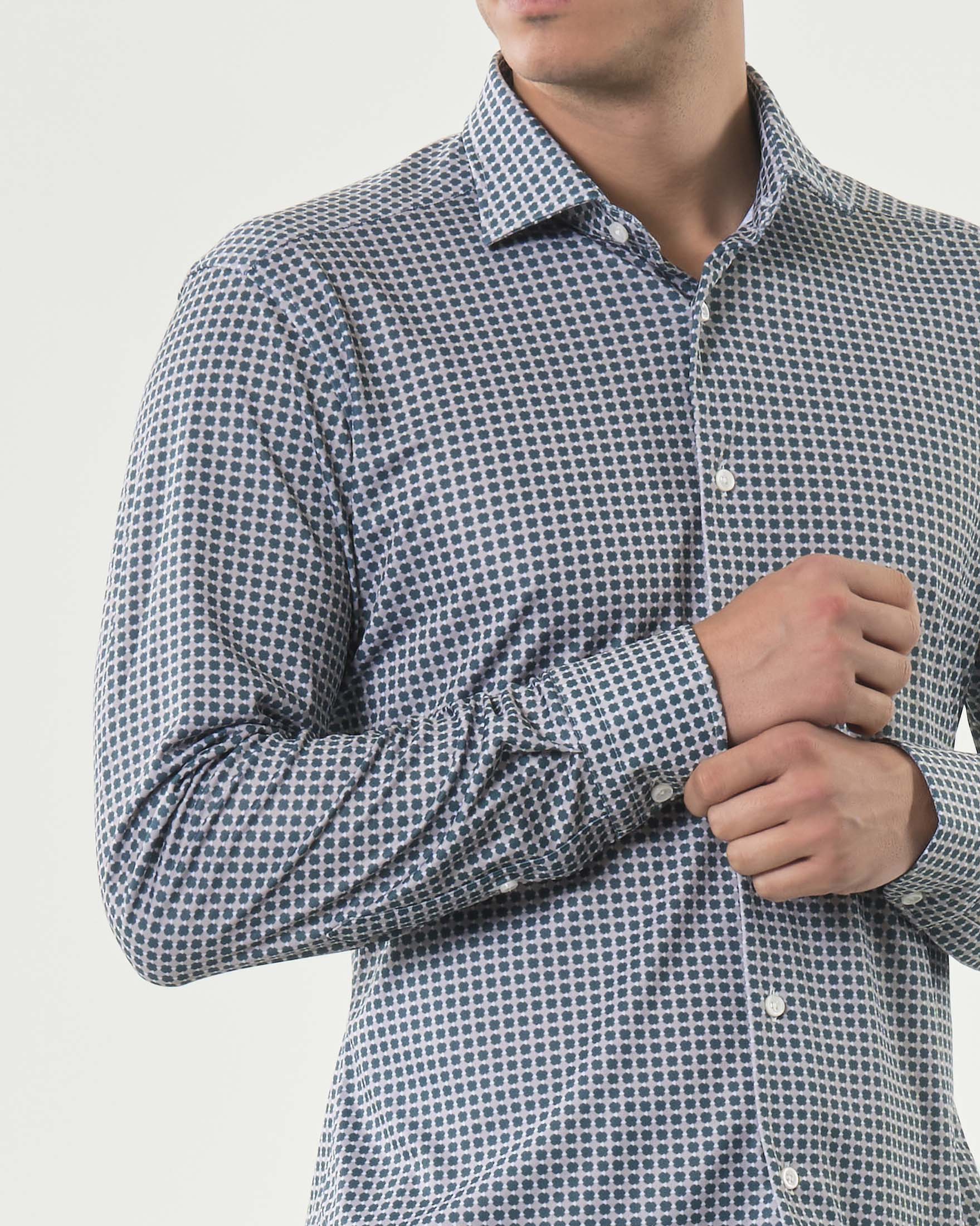 Camicia Re-Do It beige e verde in tessuto tecnico stretch a fantasia image