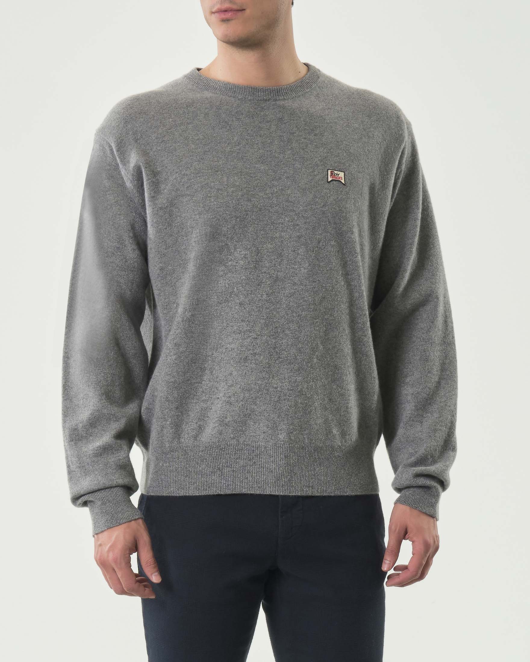 Maglione girocollo over-fit Roy Roger's grigio in pura lana