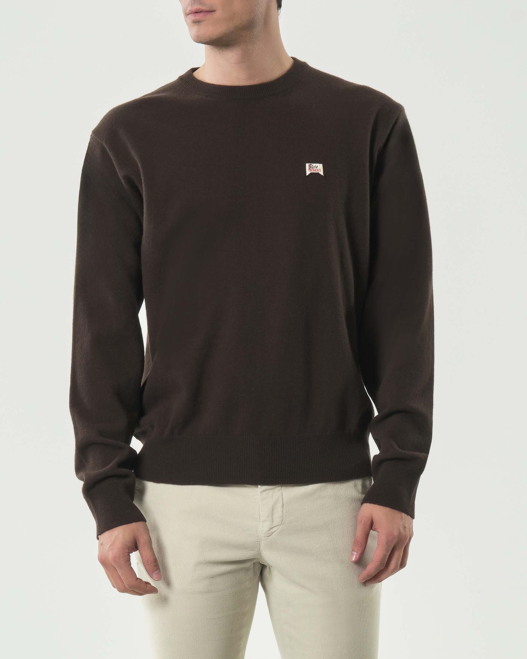 Maglione girocollo over-fit Roy Roger's marrone in pura lana
